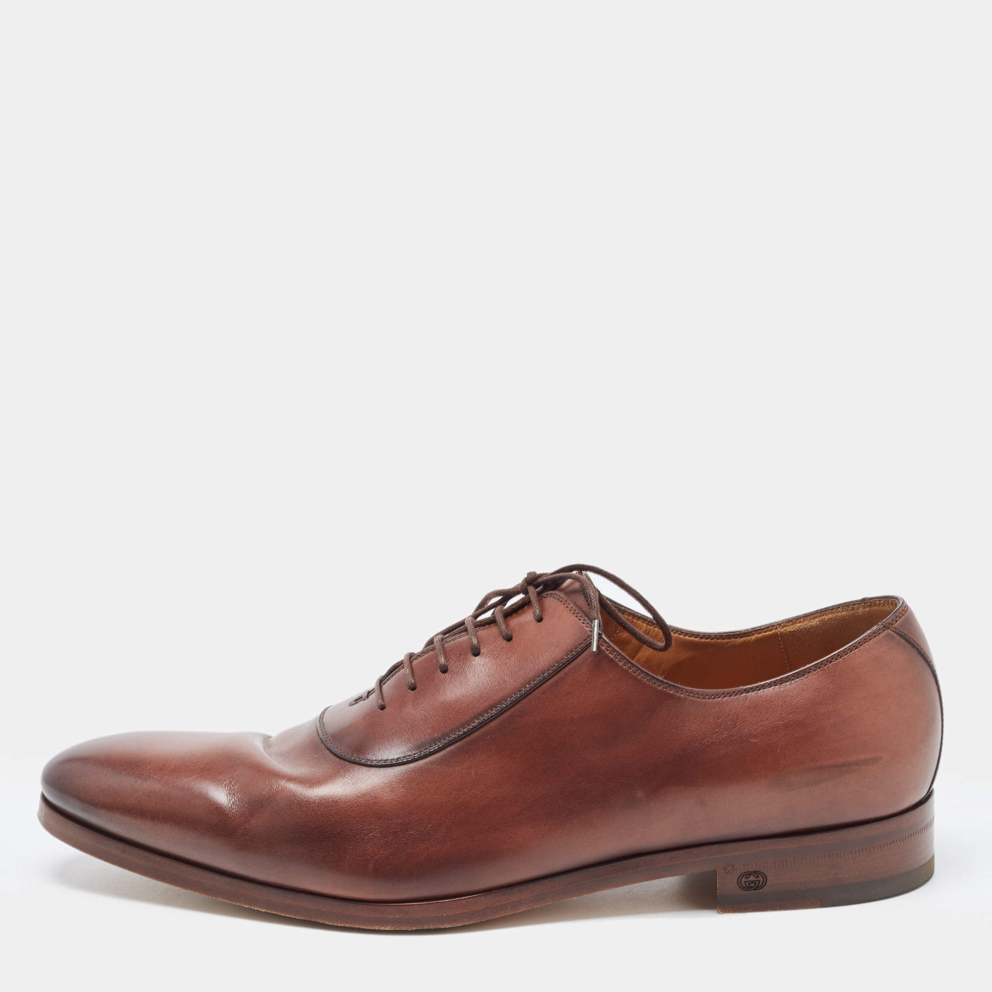 Gucci Brown Leather Slip On Oxfords Size 45