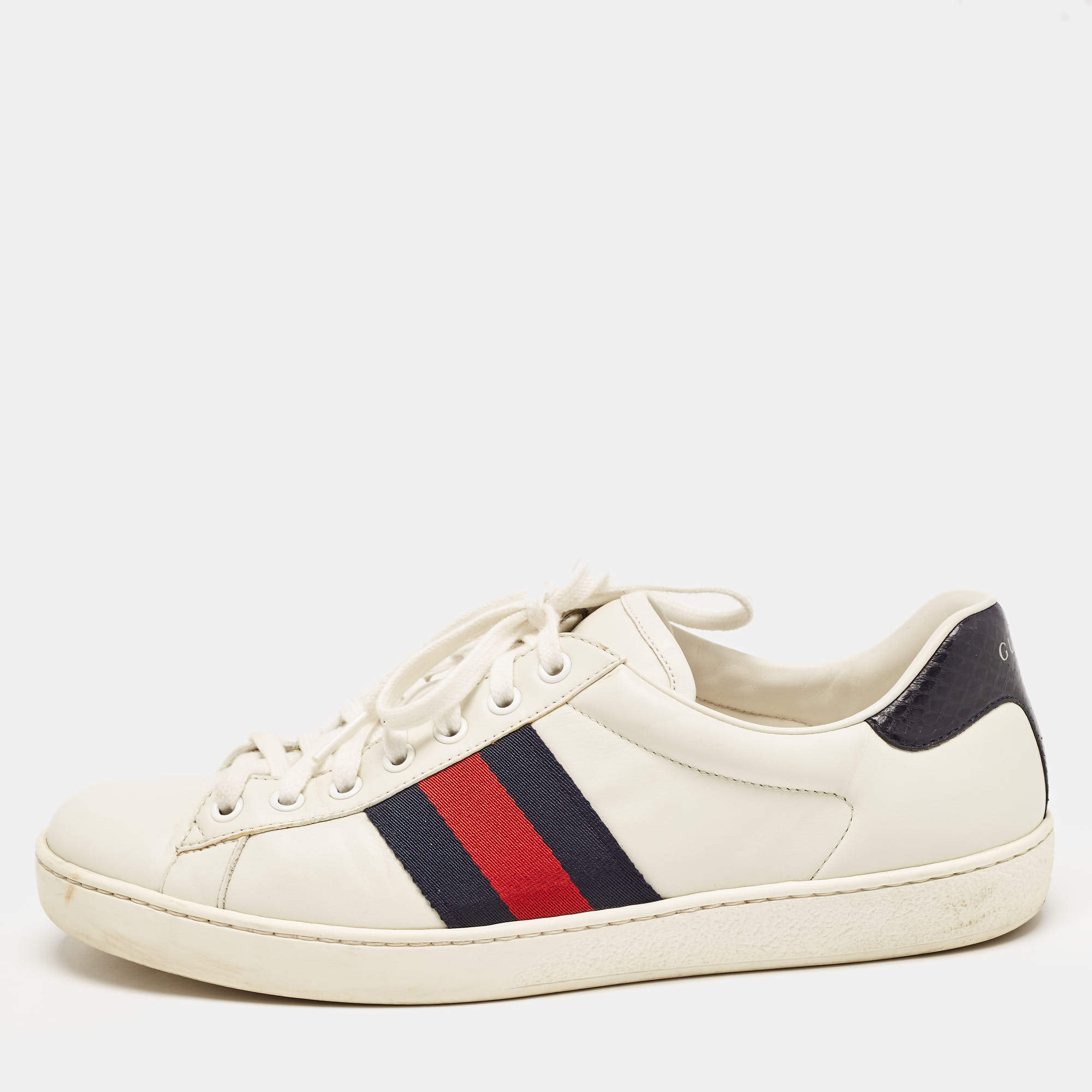 Gucci White Leather Web Ace Low Top Sneakers Size 42