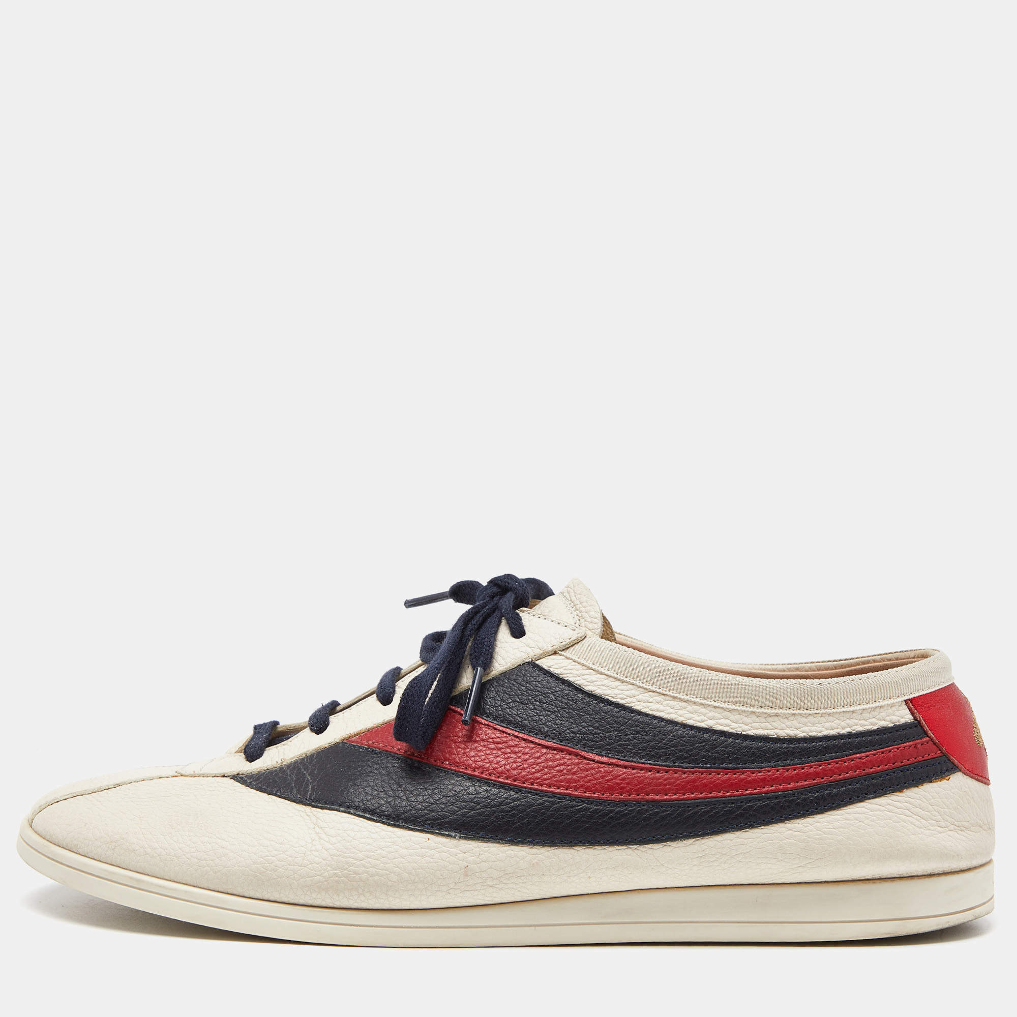 Gucci Tri Color Leather Web Detail Low Top Sneakers Size 44