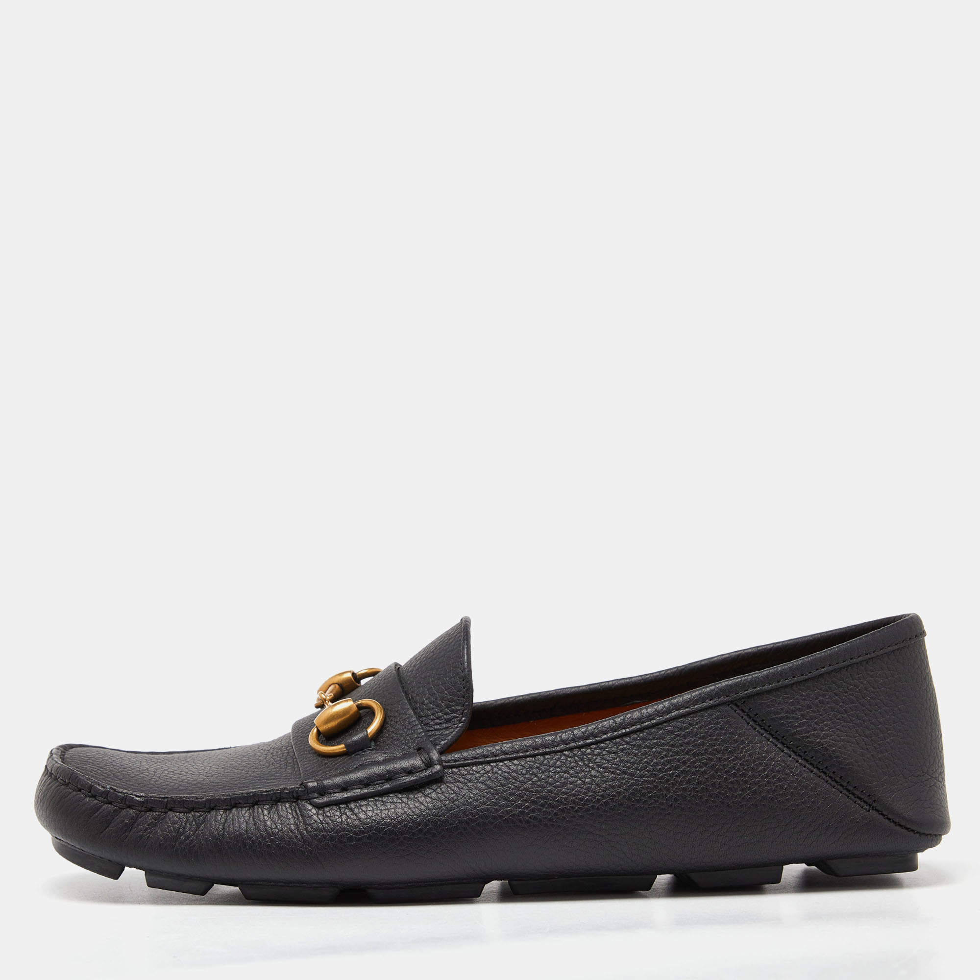 Gucci Black Leather Horsebit Slip On Loafers Size 41
