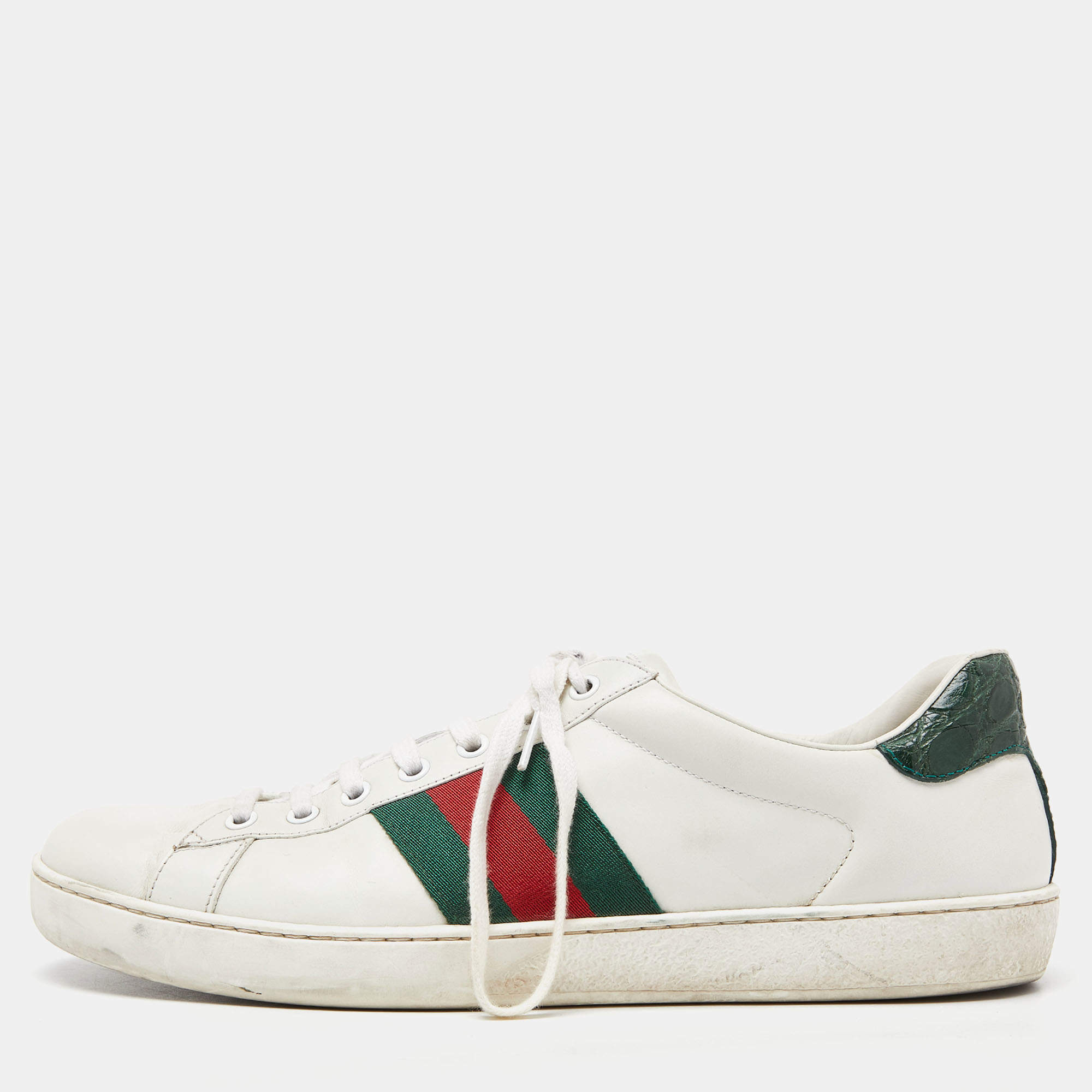 Gucci White Leather Ace Low Top Sneakers Size 44