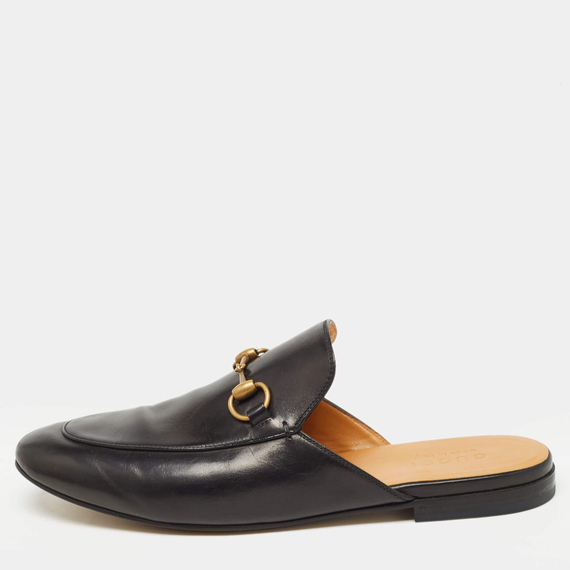 Gucci Black Leather Princetown Mules Size 43.5
