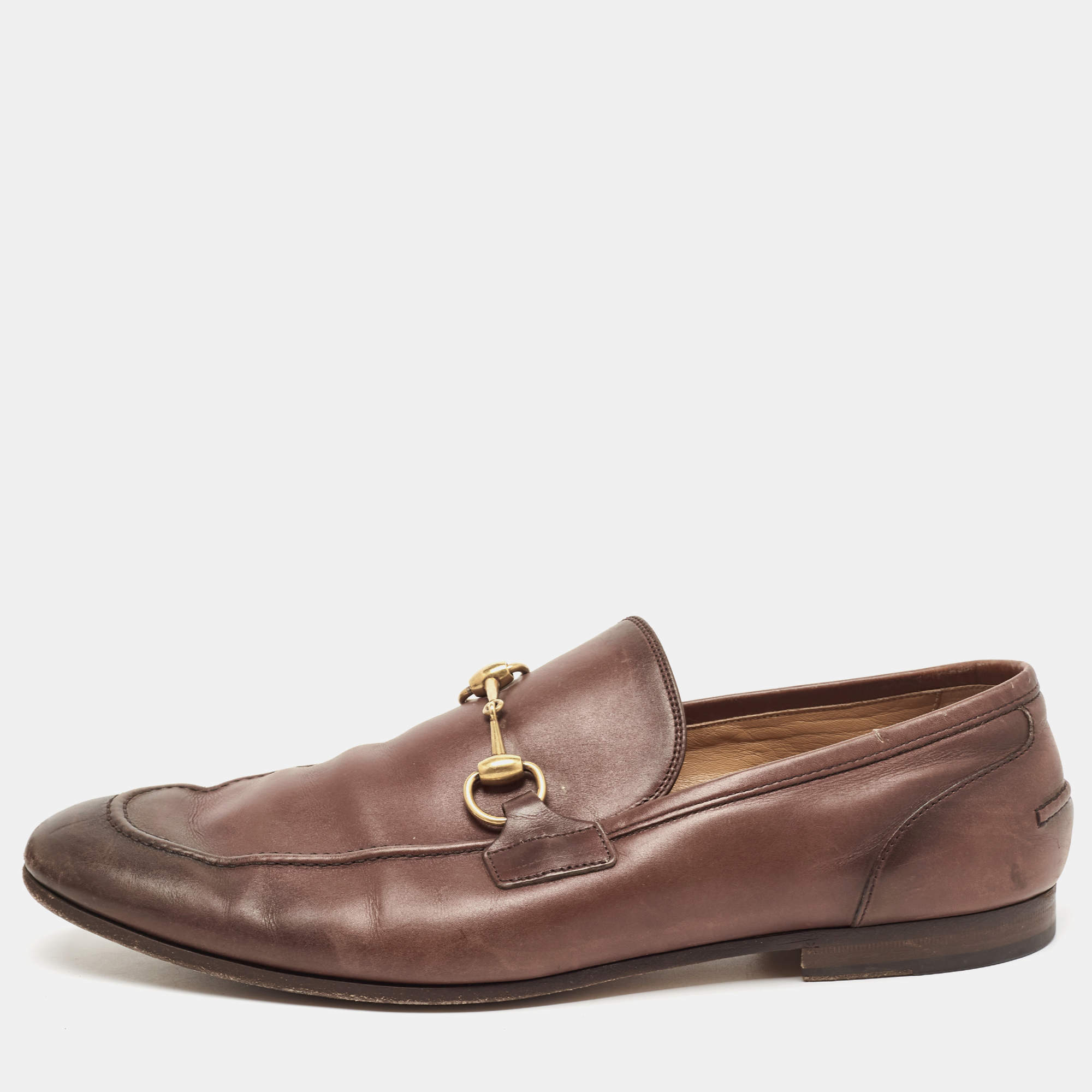 Gucci Brown Leather Jordaan Loafers Size 45