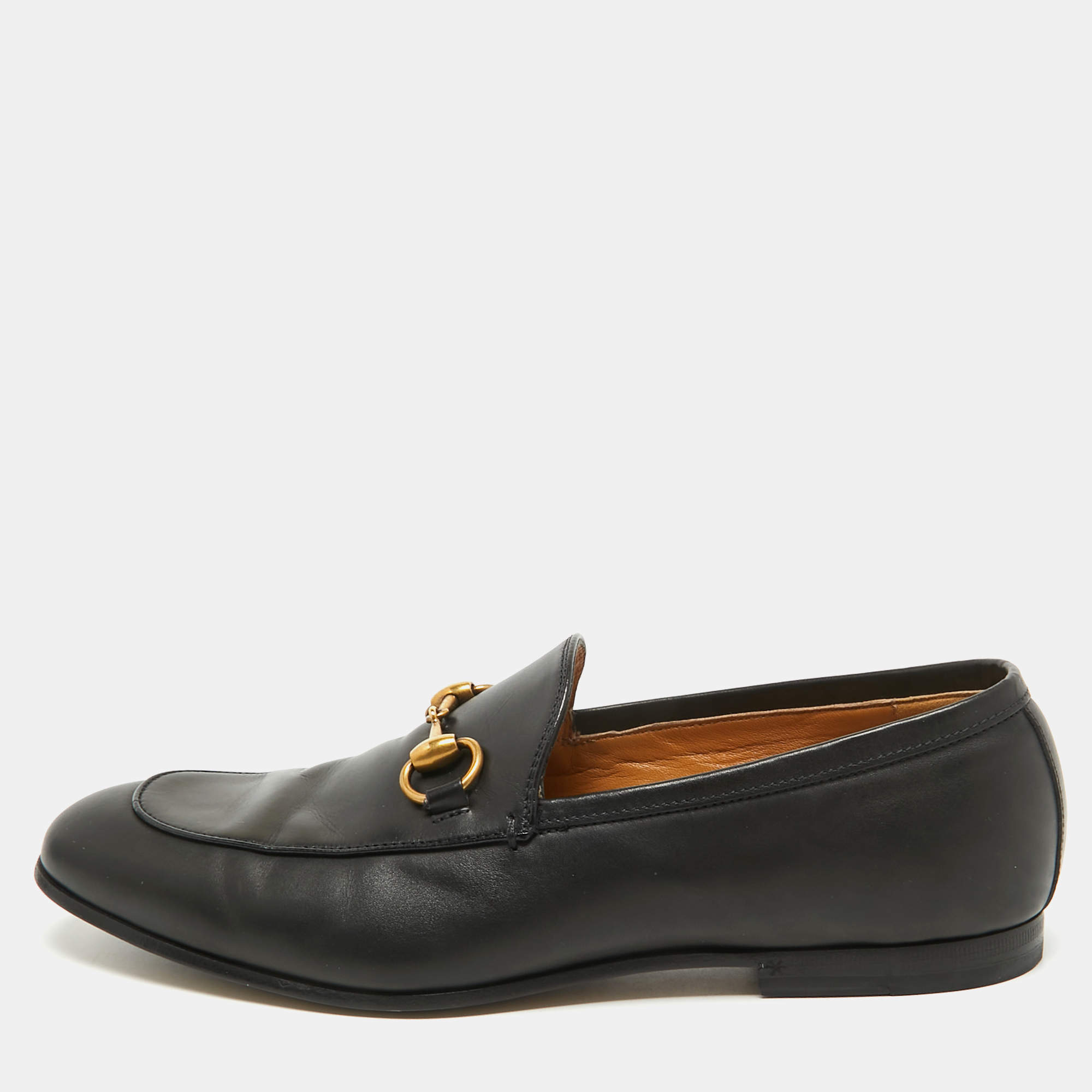 Gucci Black Leather Jordaan Loafers Size 40.5