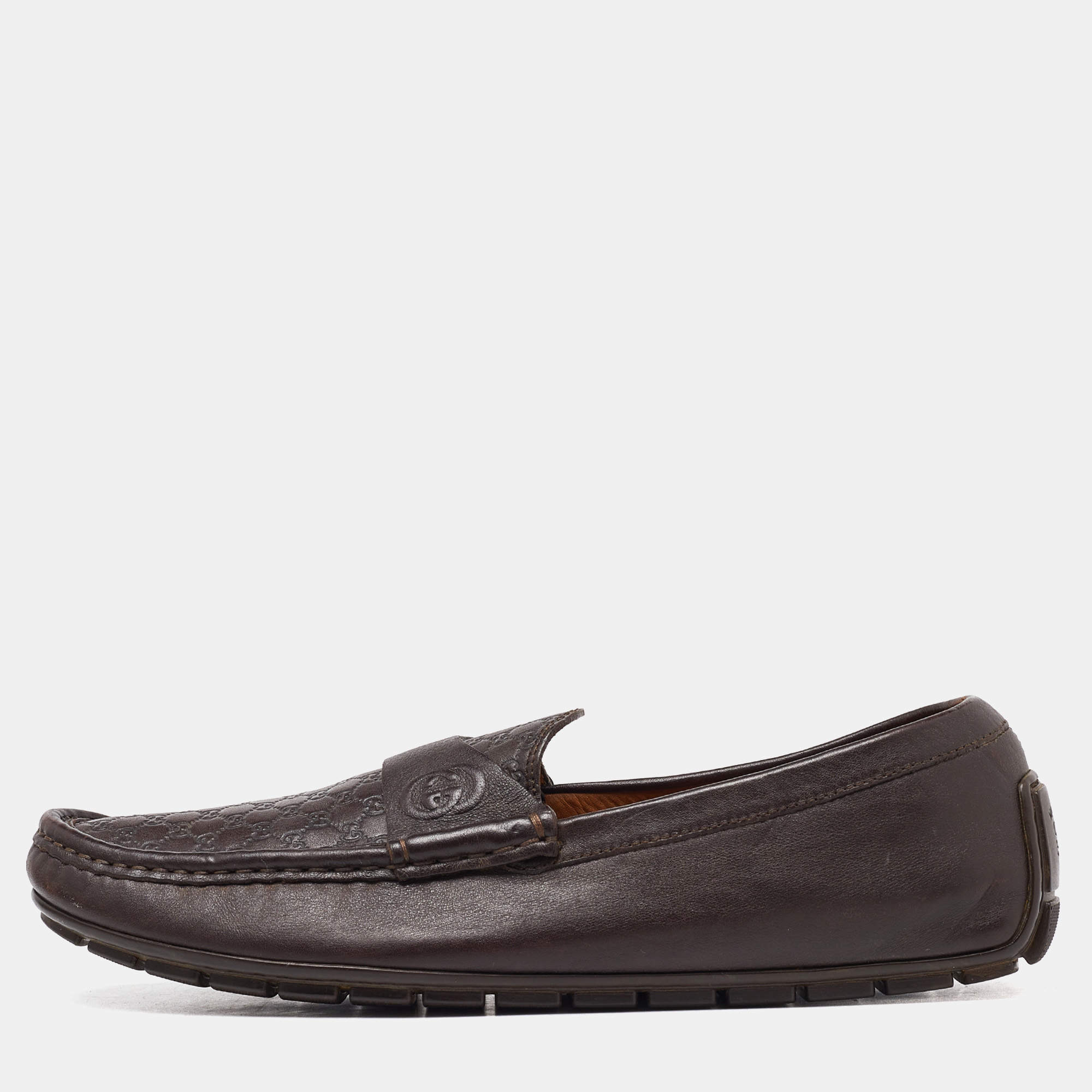 Gucci Brown Guccissima Leather Slip On Loafers Size 42
