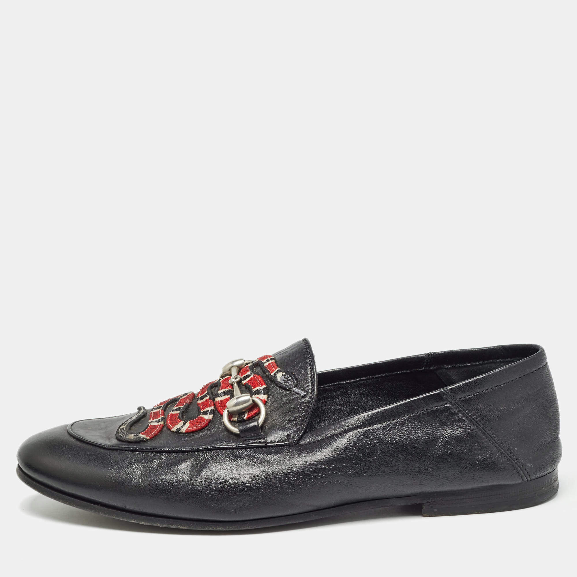 مملوكة مسبقًا Gucci Black Leather Snake Applique Brixton Loafers Size 40.5