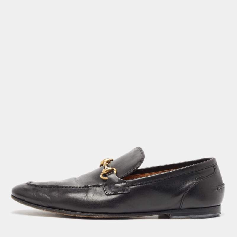 Gucci Black Leather Jordan Horsebit Loafers Size 40.5