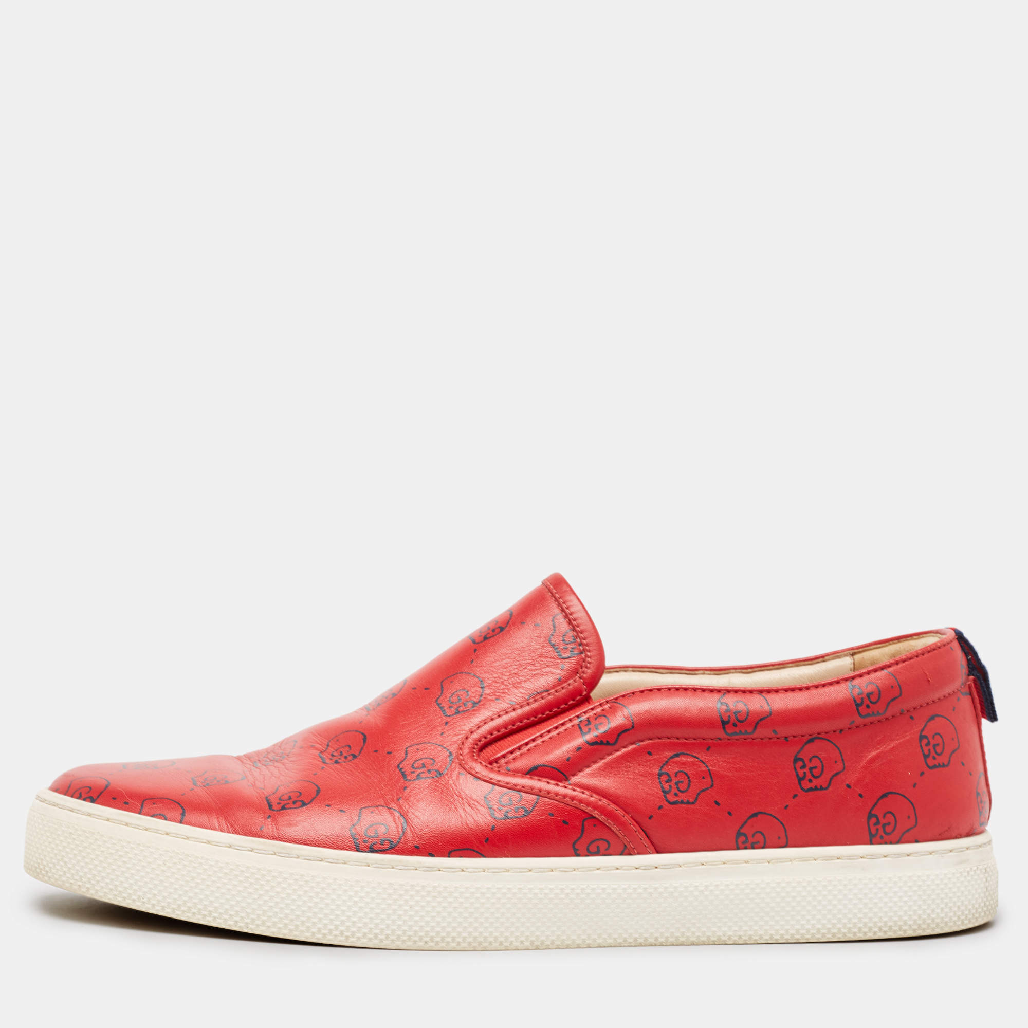 Gucci Red Leather Ghost Slip On Sneakers Size 43.5