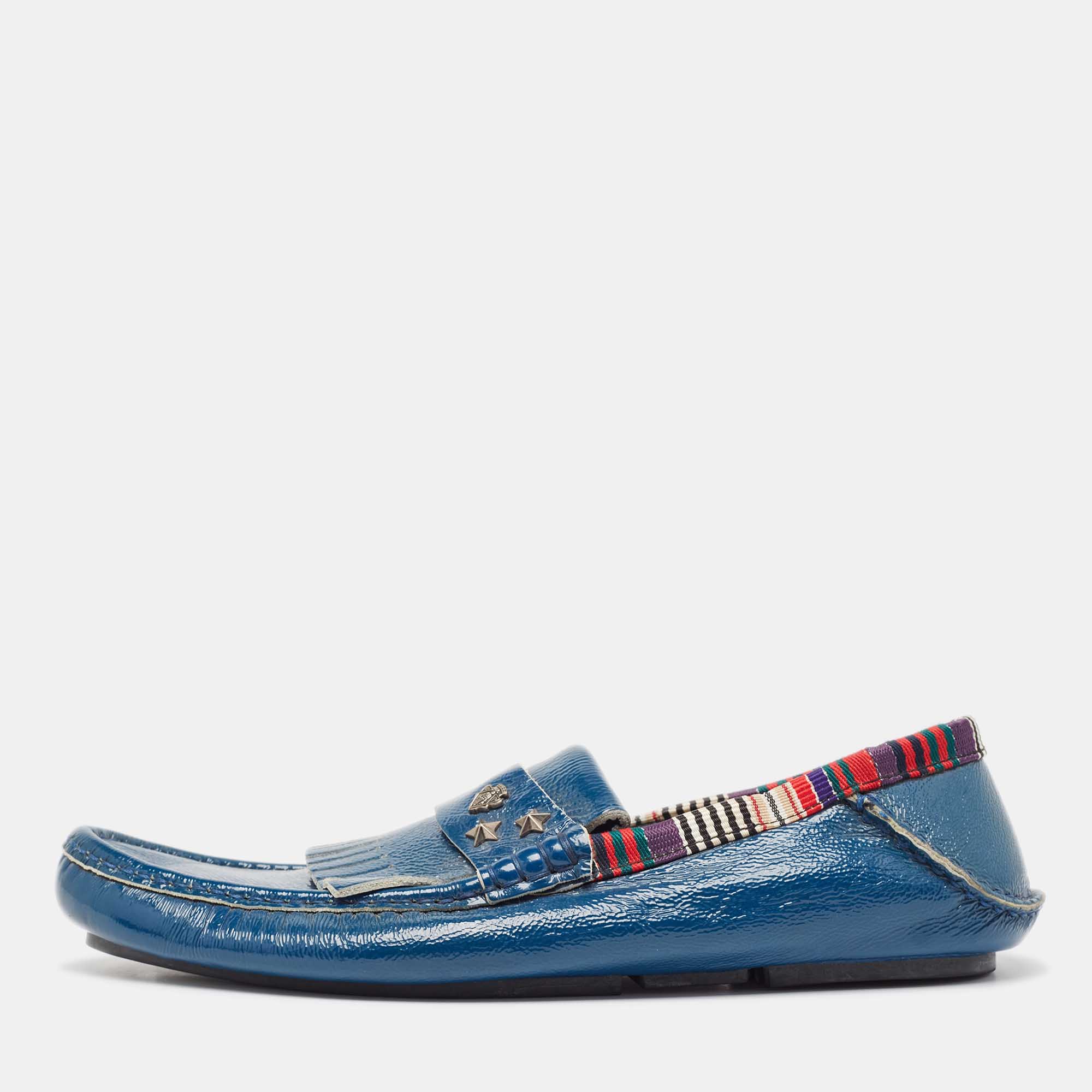 Gucci Blue Patent Slip On Loafers Size 41.5