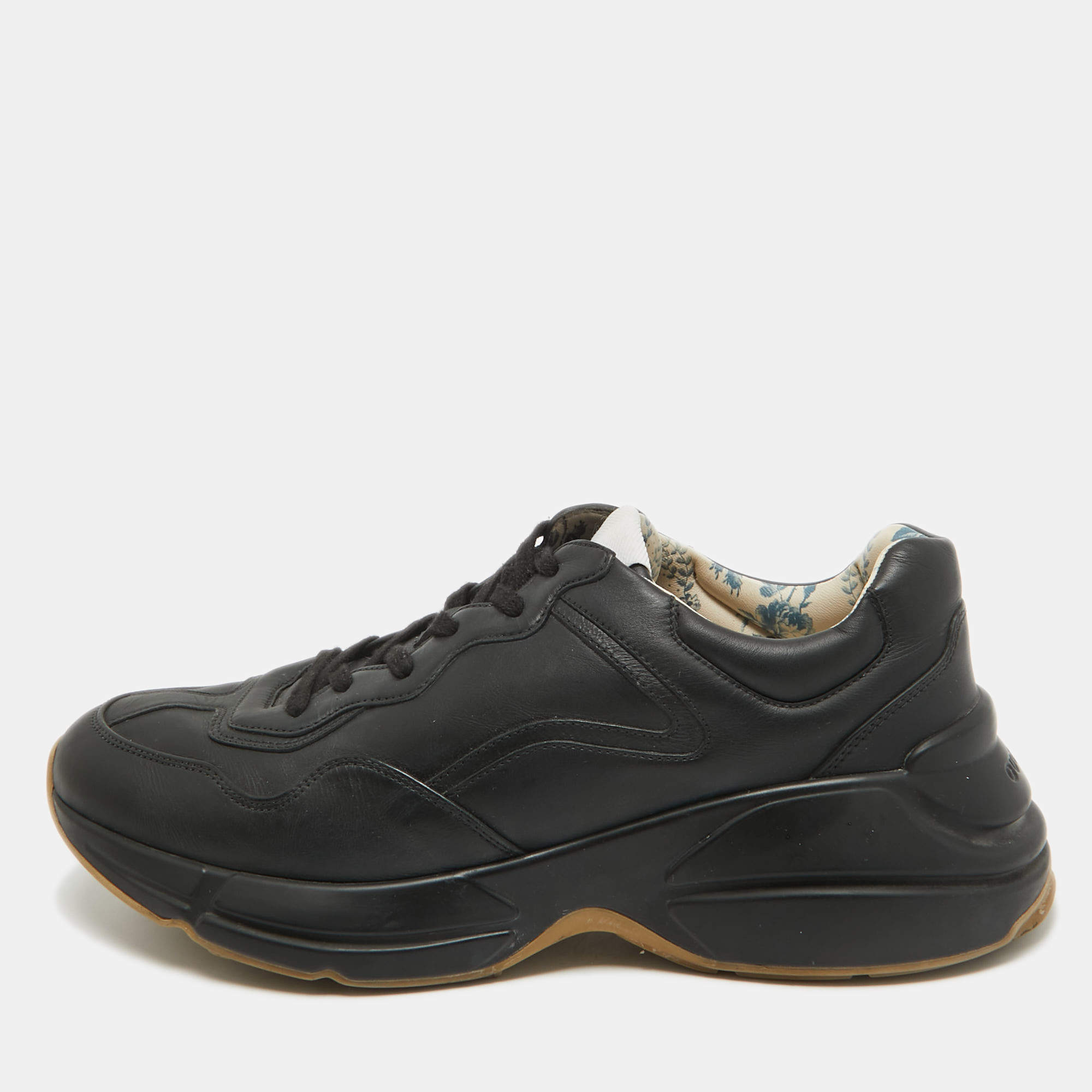 Pre Owned Gucci Black Leather Rhyton Sneakers Size 43