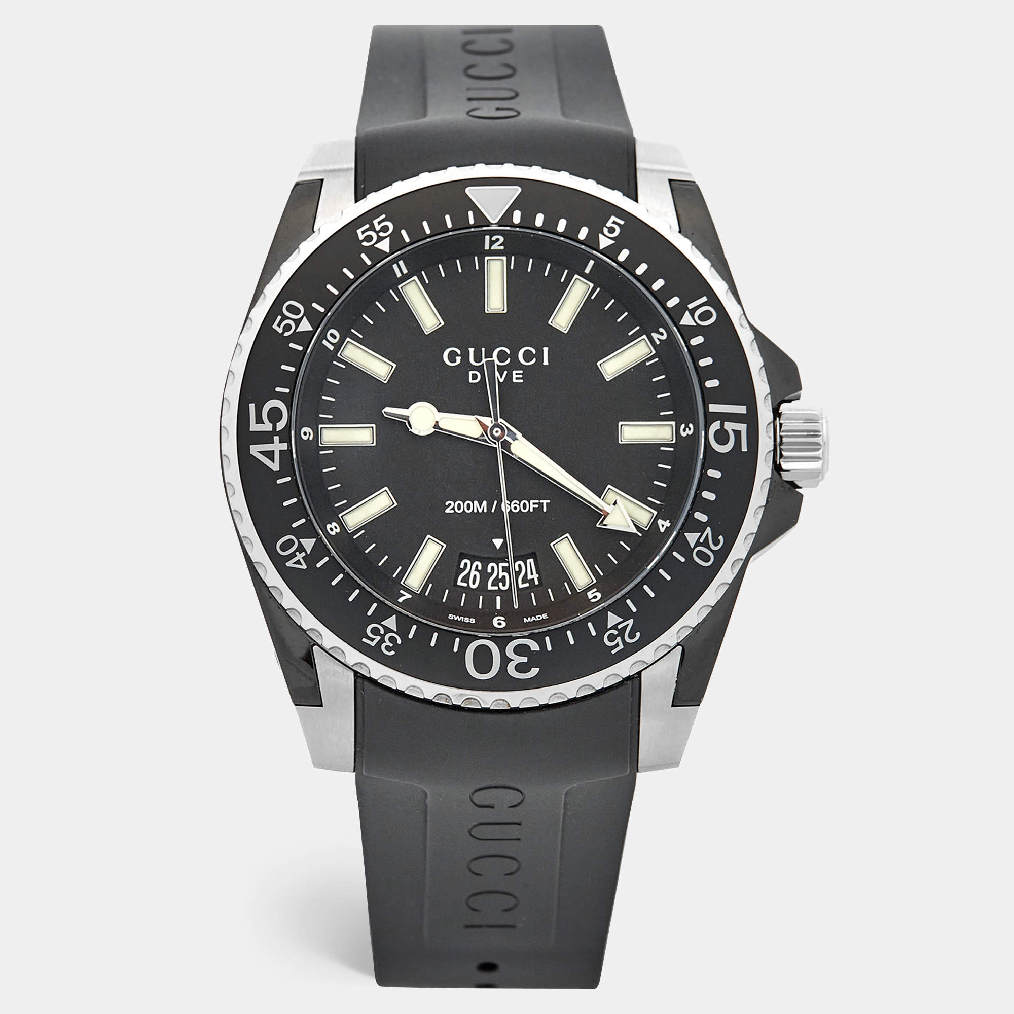 Gucci Black PVD Coated Stainless Steel Rubber Dive 136.2 Men's Wristwatch 45 mm