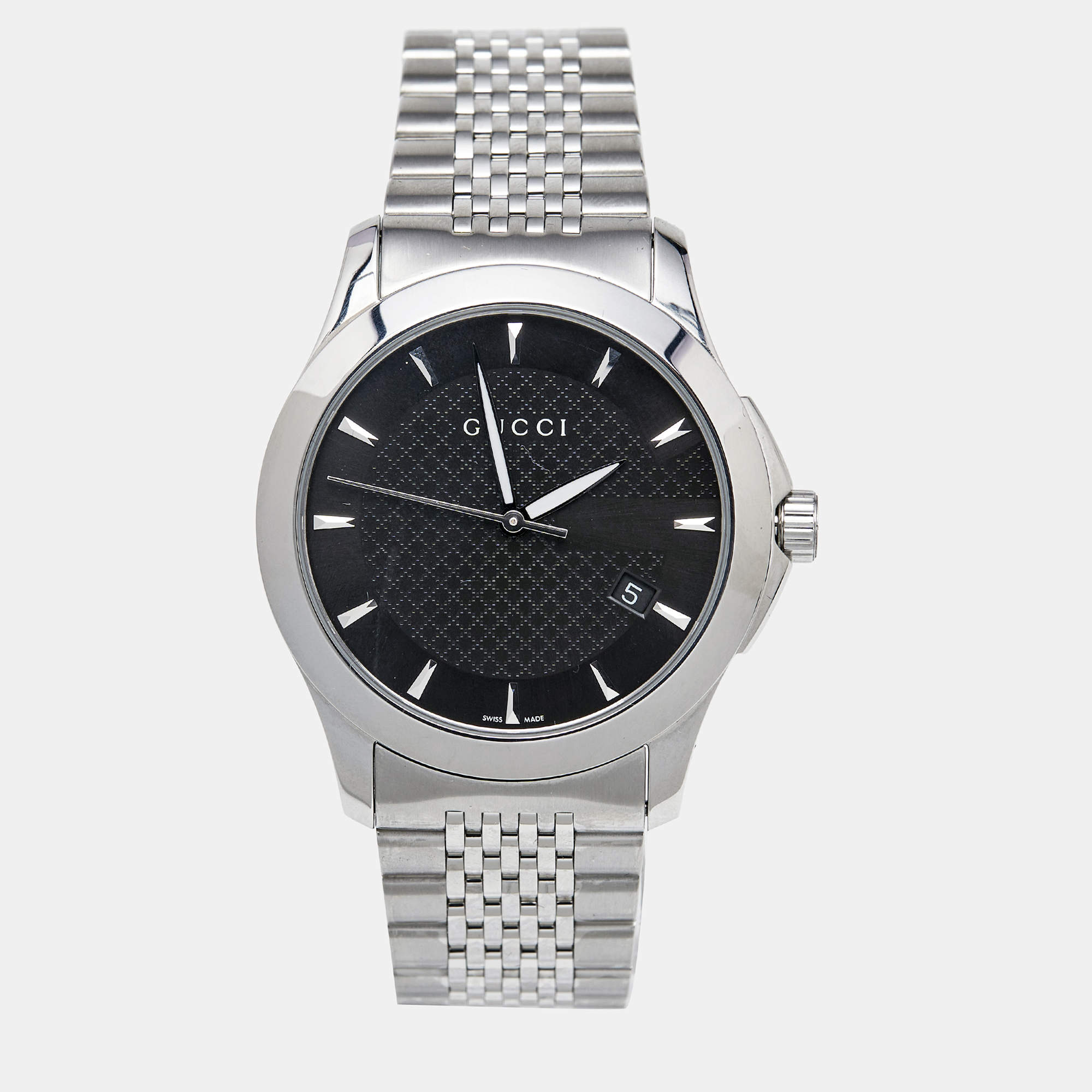 Gucci Black Stainless Steel G-Timeless 126.4 Unisex Wristwatch 38 mm