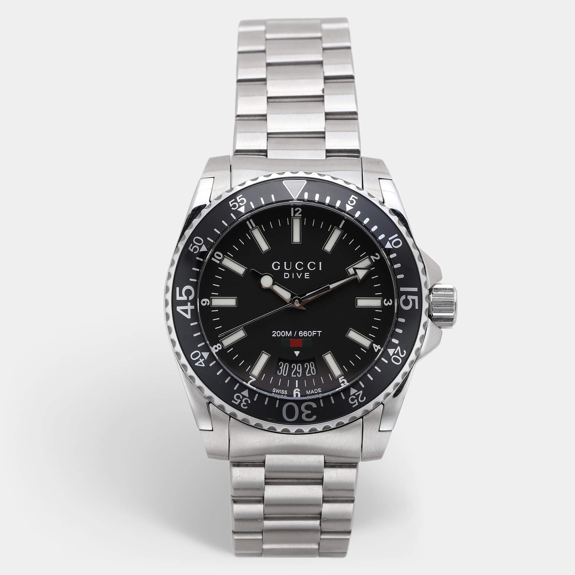 Pre Owned Gucci Black Stainless Steel Dive YA136301 Men's Wristwatch 40 mm