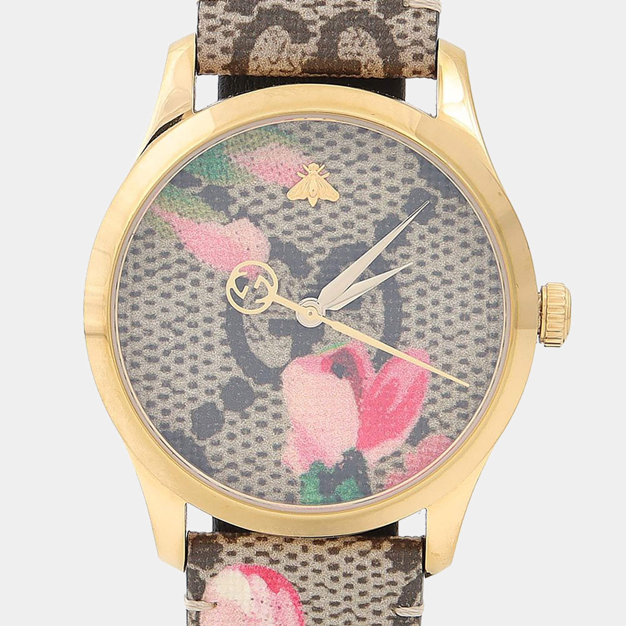 Pre Owned Gucci G Timeless 126.4 Quartz Brown Stainless Steel Men's Wristwatch 38mm