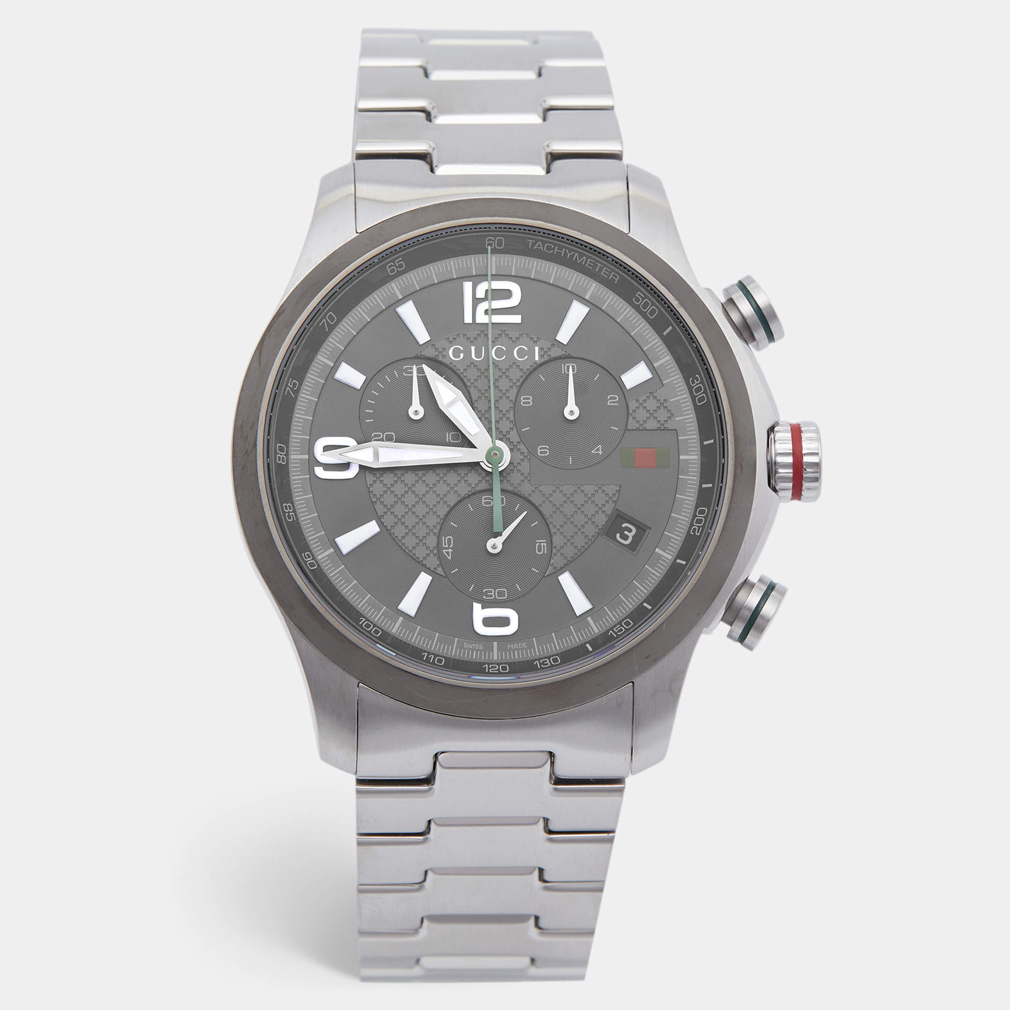 Pre Owned Gucci G-Timeless YA126242 Grey Dial Stainless Steel Men's Wristwatch 45 mm