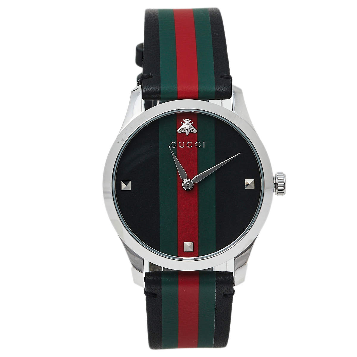 Gucci Green/Red Stainless Steel Leather 126.4 G-Timeless Automatic Men's Wristwatch 38 MM