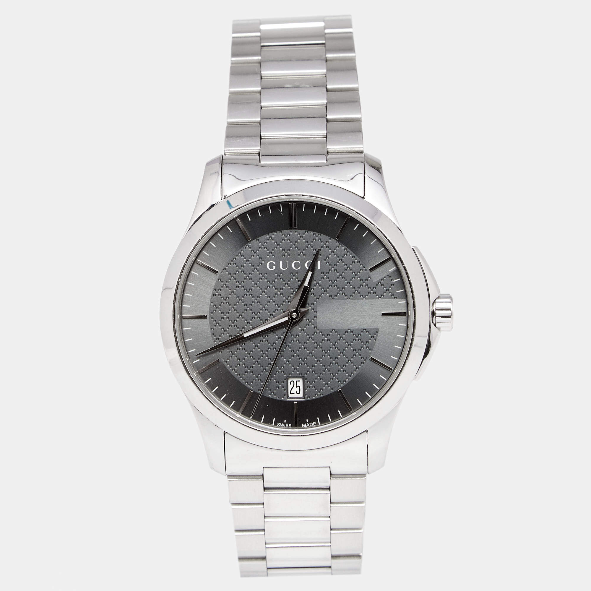 Pre Owned Gucci Silver Grey Stainless Steel G-Timeless YA126441 Men's Wristwatch 38 mm