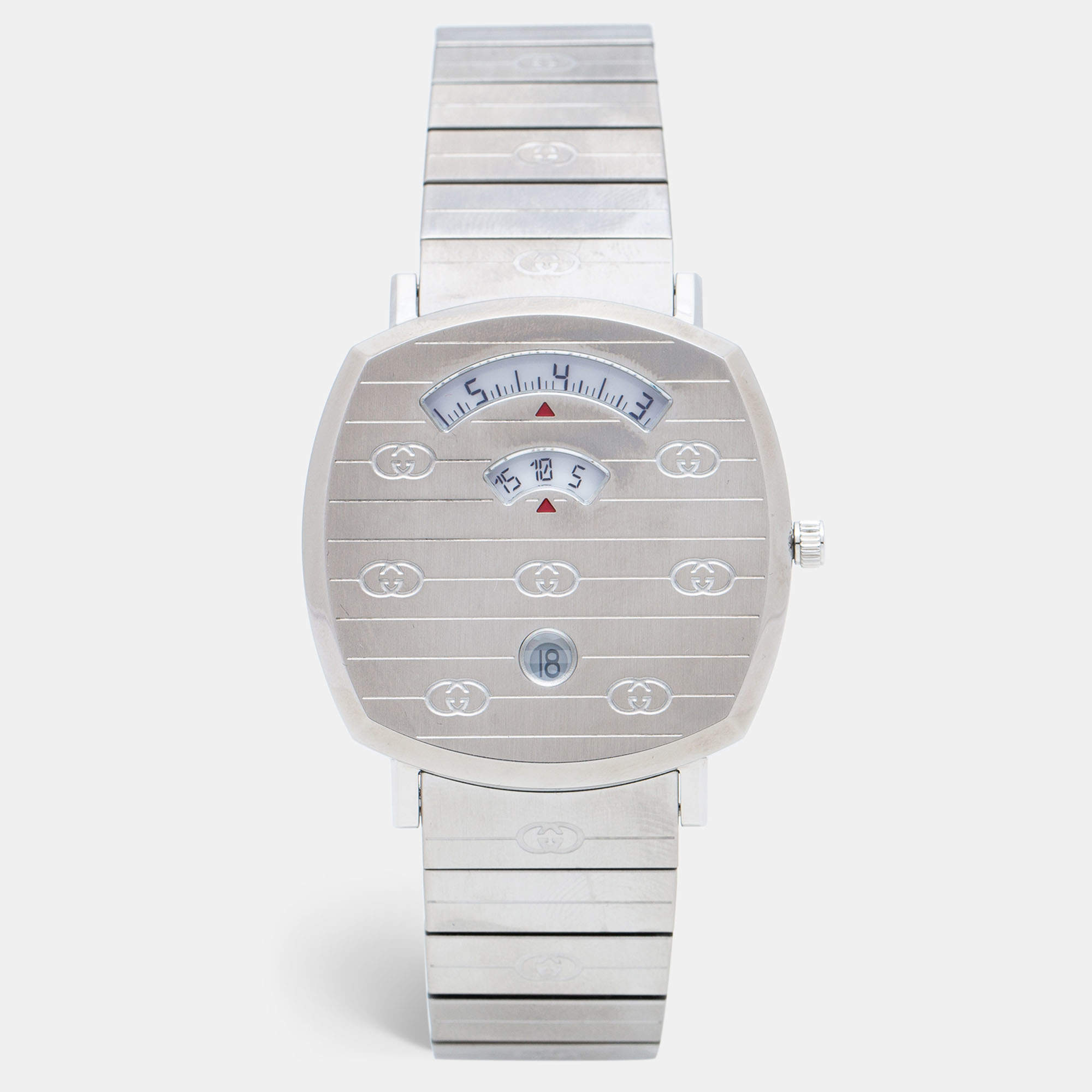 Pre Owned Gucci Silver Stainless Steel Grip YA157410 Men's Wristwatch 38 mm