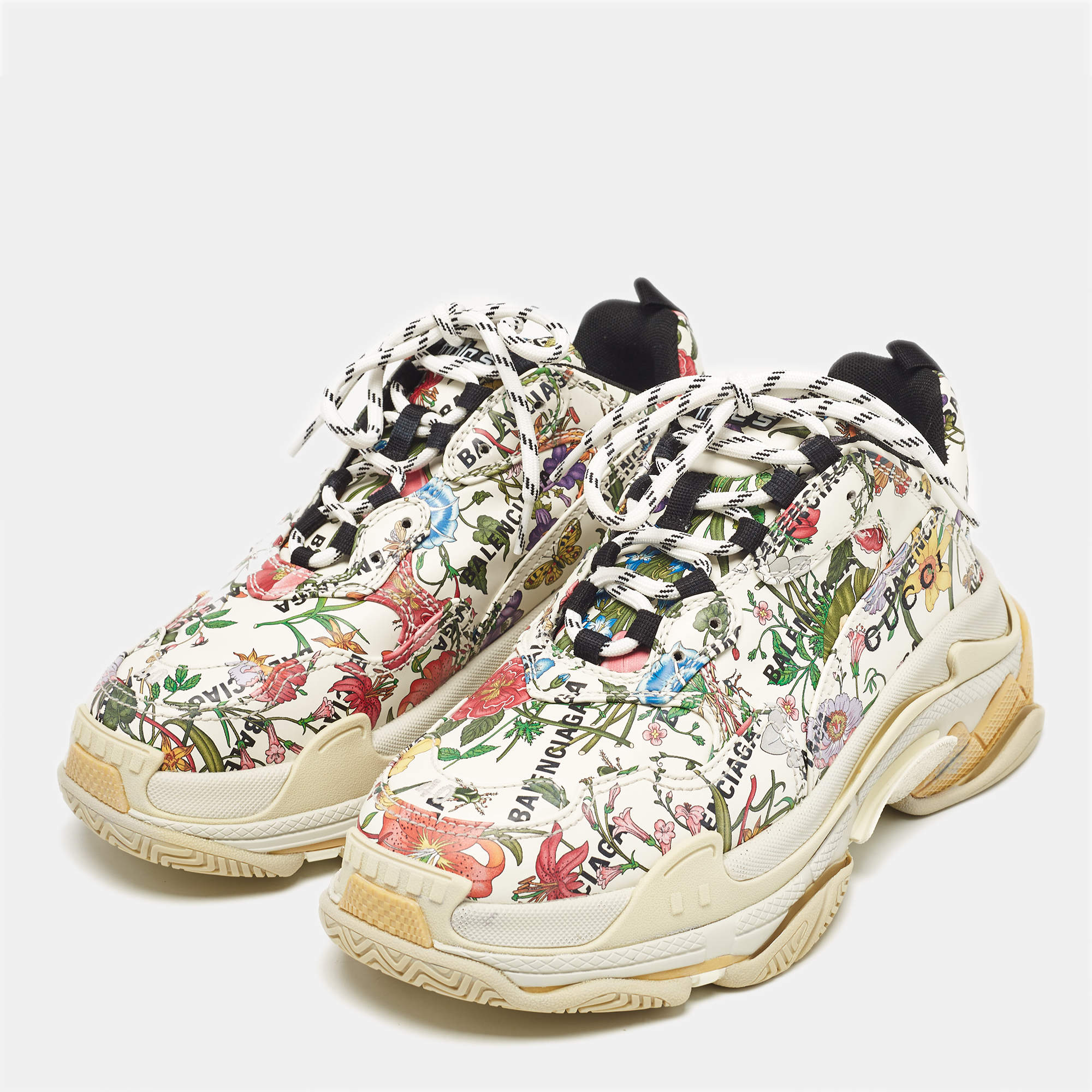 Gucci x Balenciaga Multicolor Floral Print Leather The Hacker Project Triple S Sneakers Size 40 Gucci x Balenciaga TLC