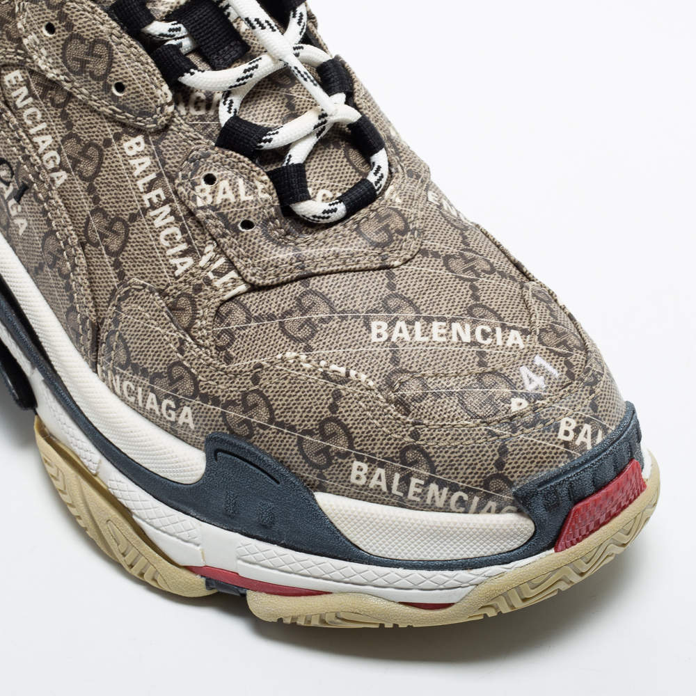 Gucci X Balenciaga Brown Canvas Triple S Sneakers Size 41 Gucci x Balenciaga