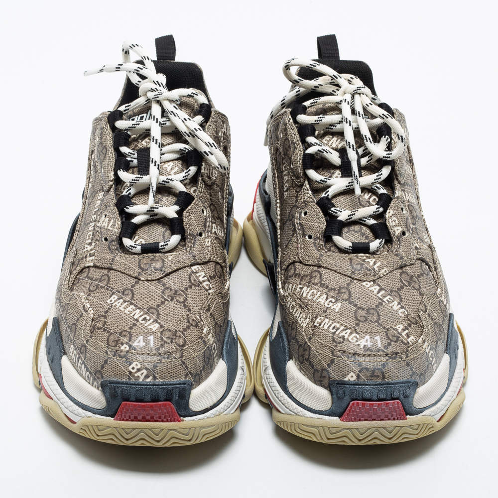 Gucci X Balenciaga Brown Canvas Triple S Sneakers Size 41 Gucci x