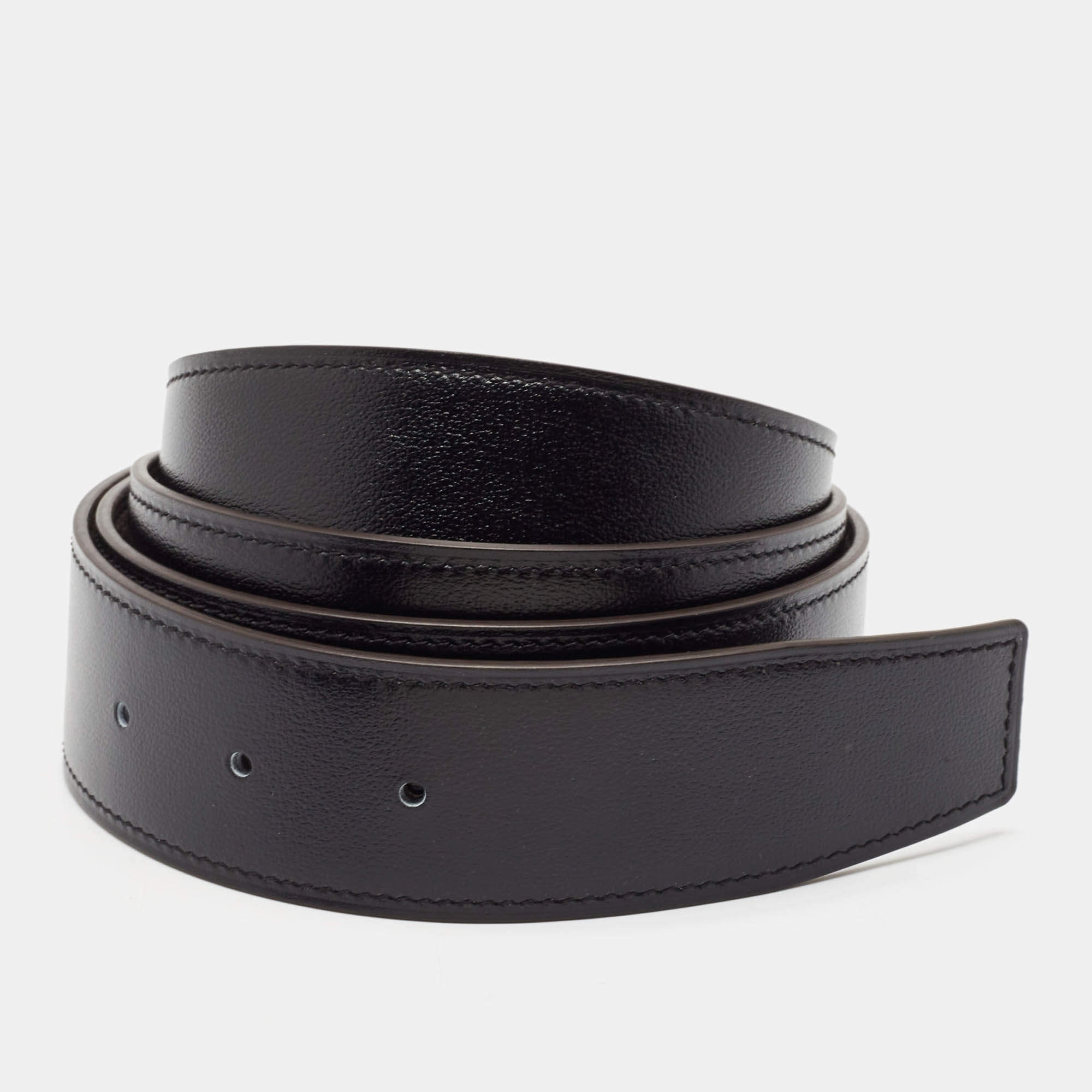Hermes Noir/Etain Chamonix and Togo Leather Reversible Belt Strap 110 CM