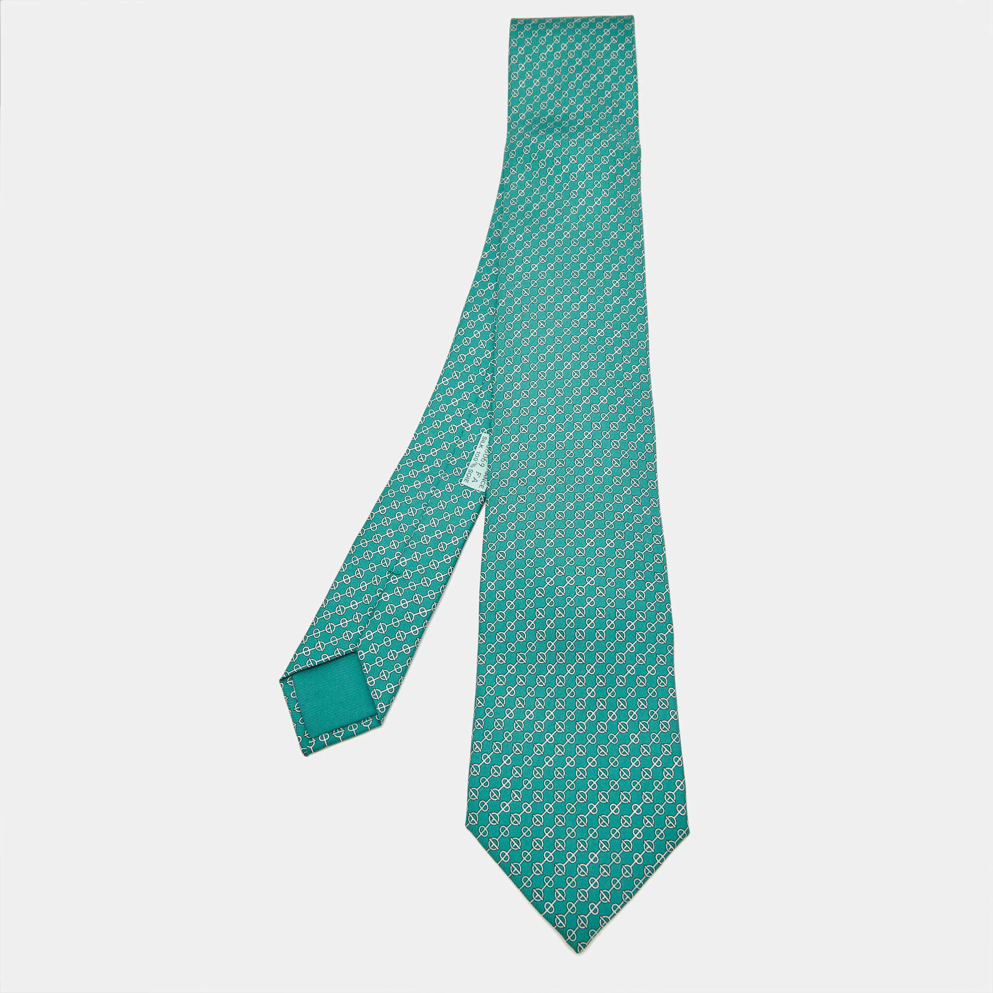 Hermès Green Maillons et Fermoirs Silk Tie