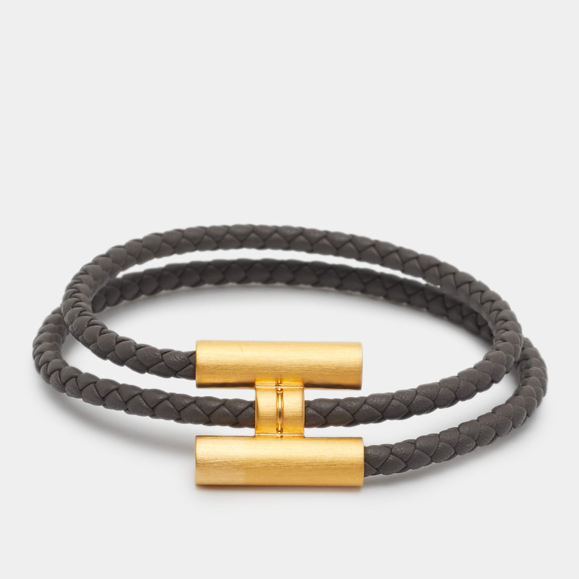مملوكة مسبقًا Hermes Tournis Tresse Leather Gold Plated Bracelet