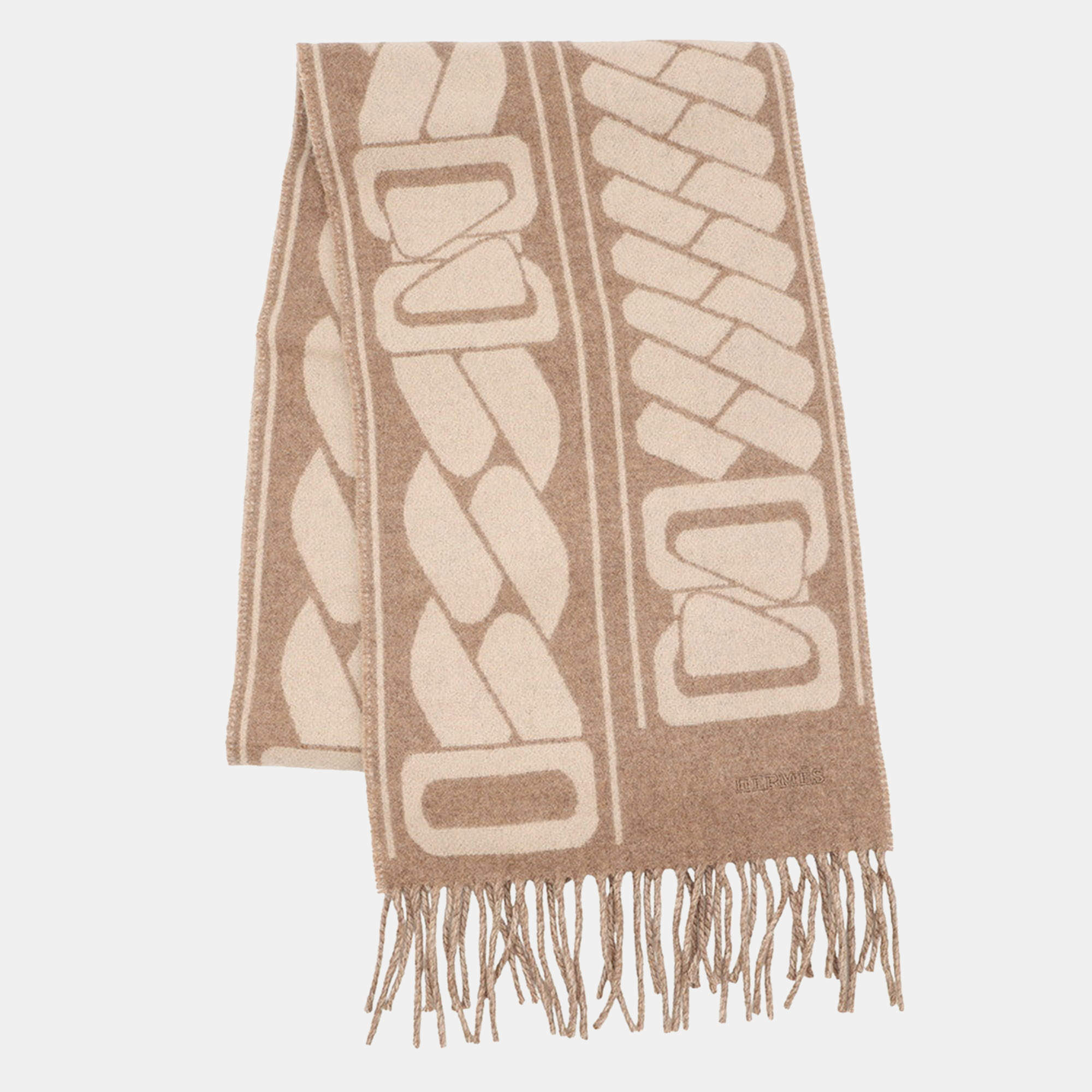 Pre Owned Hermes Cashmere Scarf Clic Se Nue Marron Grasset/Craie Cashmere100%