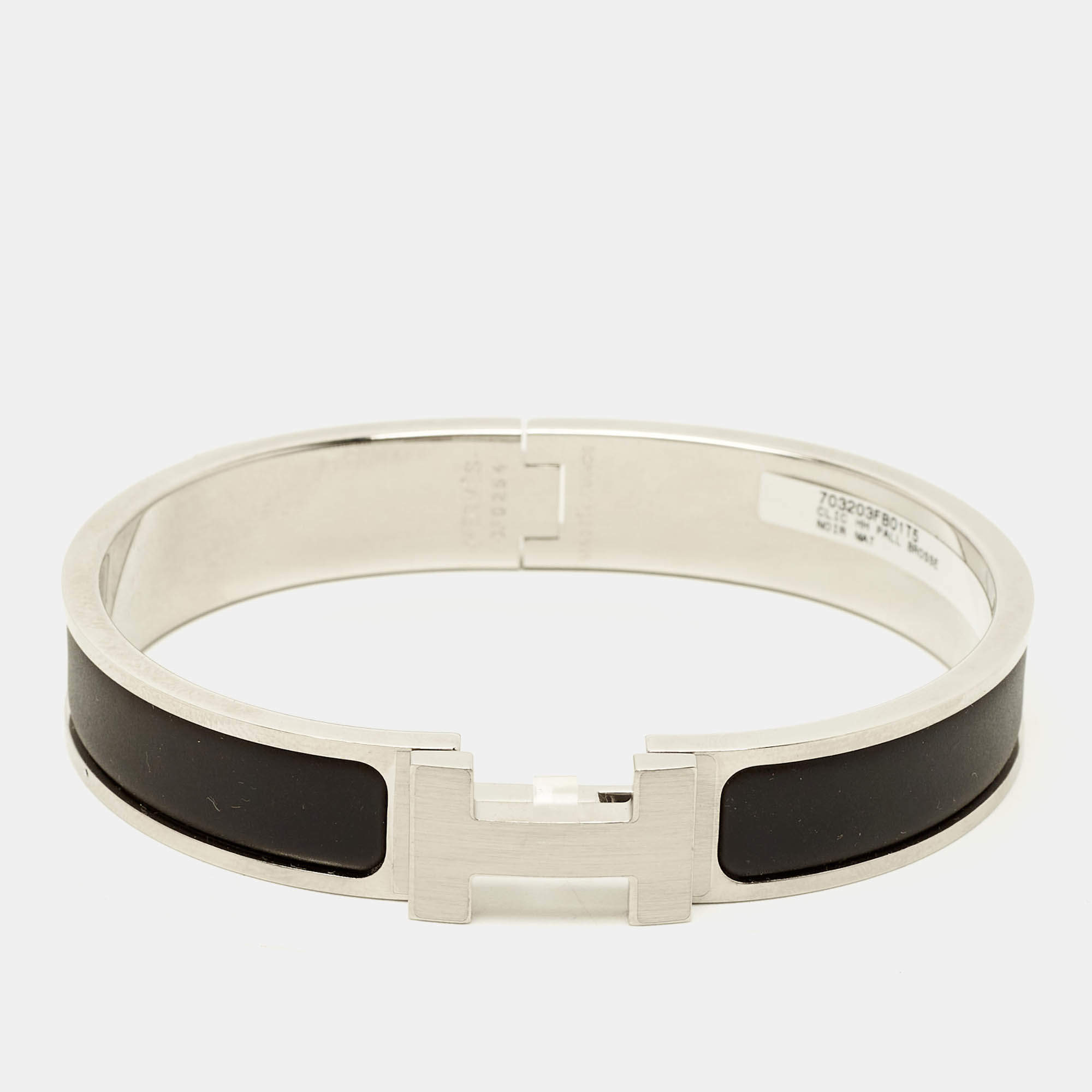 مملوكة مسبقًا سوار هيرمس كليك إتش إتش ميناء أسود غير لامع معدني مطلي بالبلاديوم