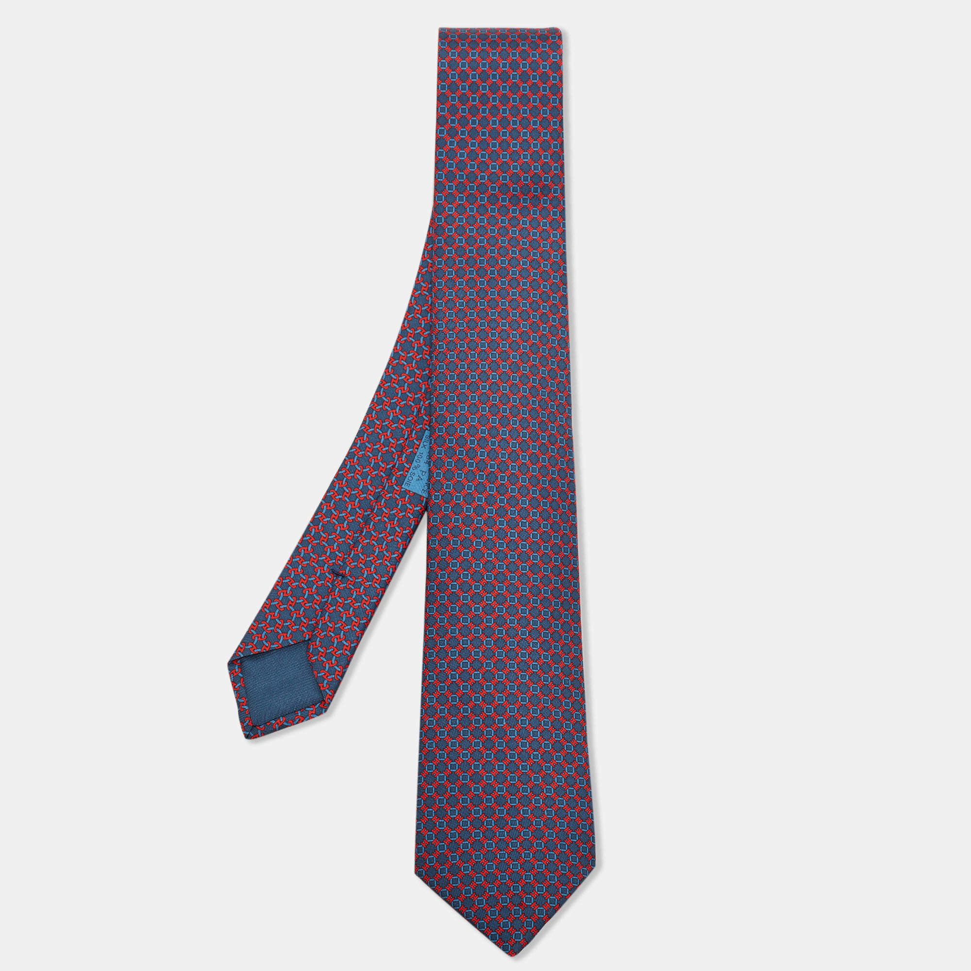 Pre Owned Hermès Blue/Red AT'H Twillbi Silk Tie