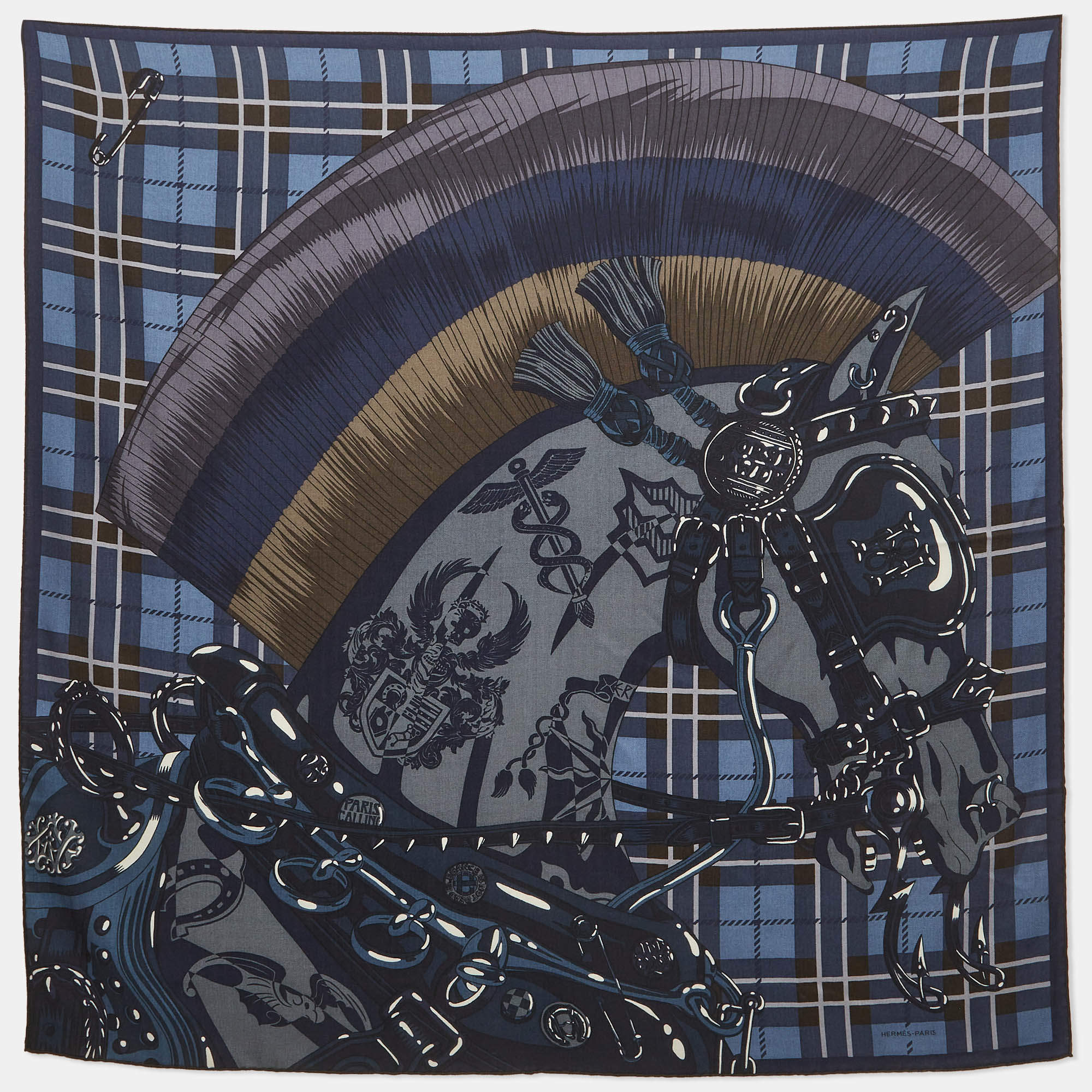مملوكة مسبقًا Hermès Blue Cheval Punk Cashmere and Silk Blend Scarf