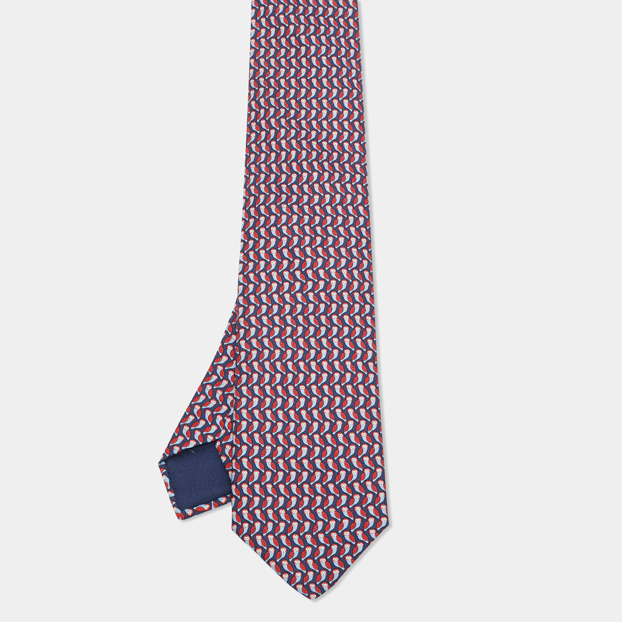 Pre Owned Hermes Blue/Red Chouette Alors Silk Classic Tie