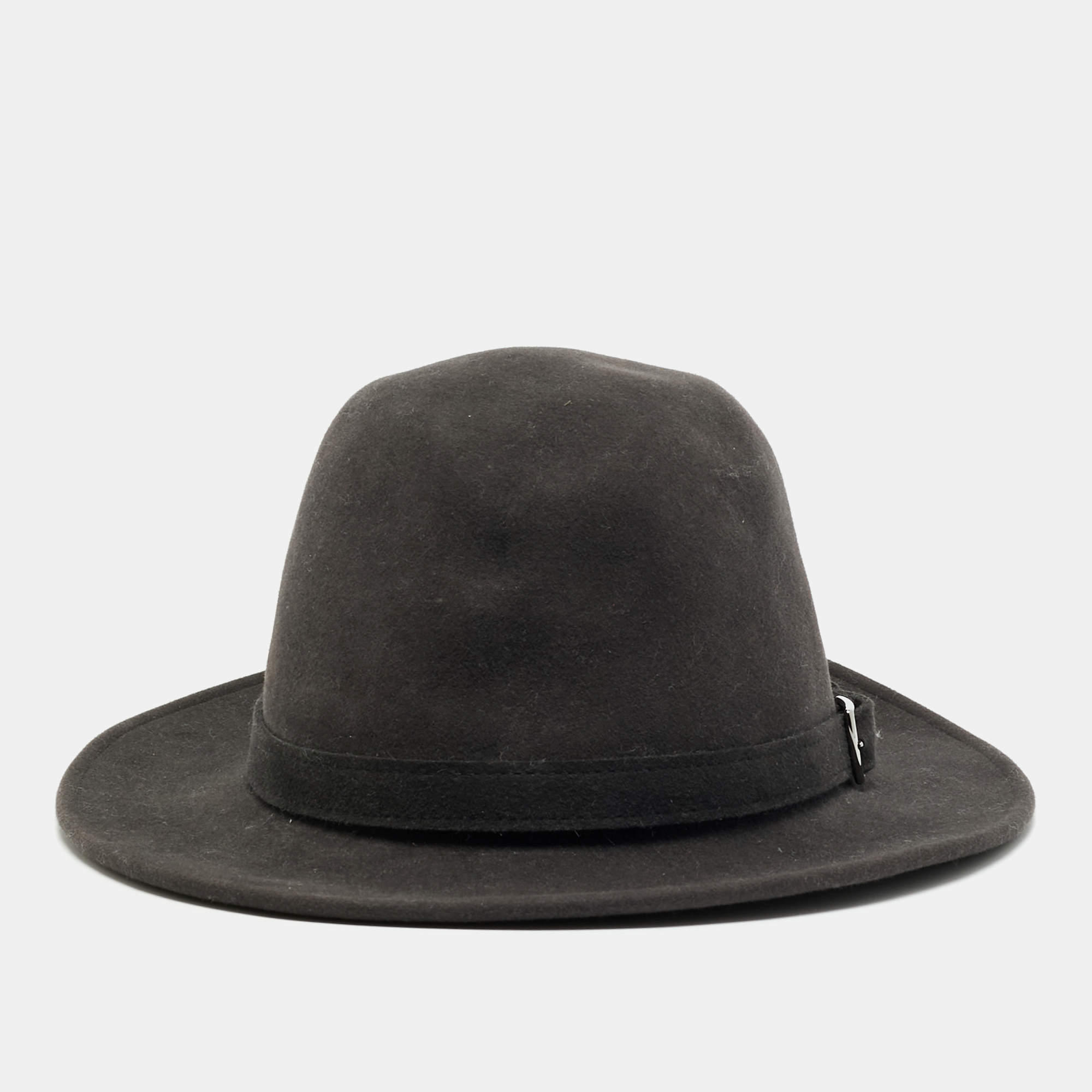 Pre Owned Hermès Carbon Black Felt Funky Fedora Hat Size 61 