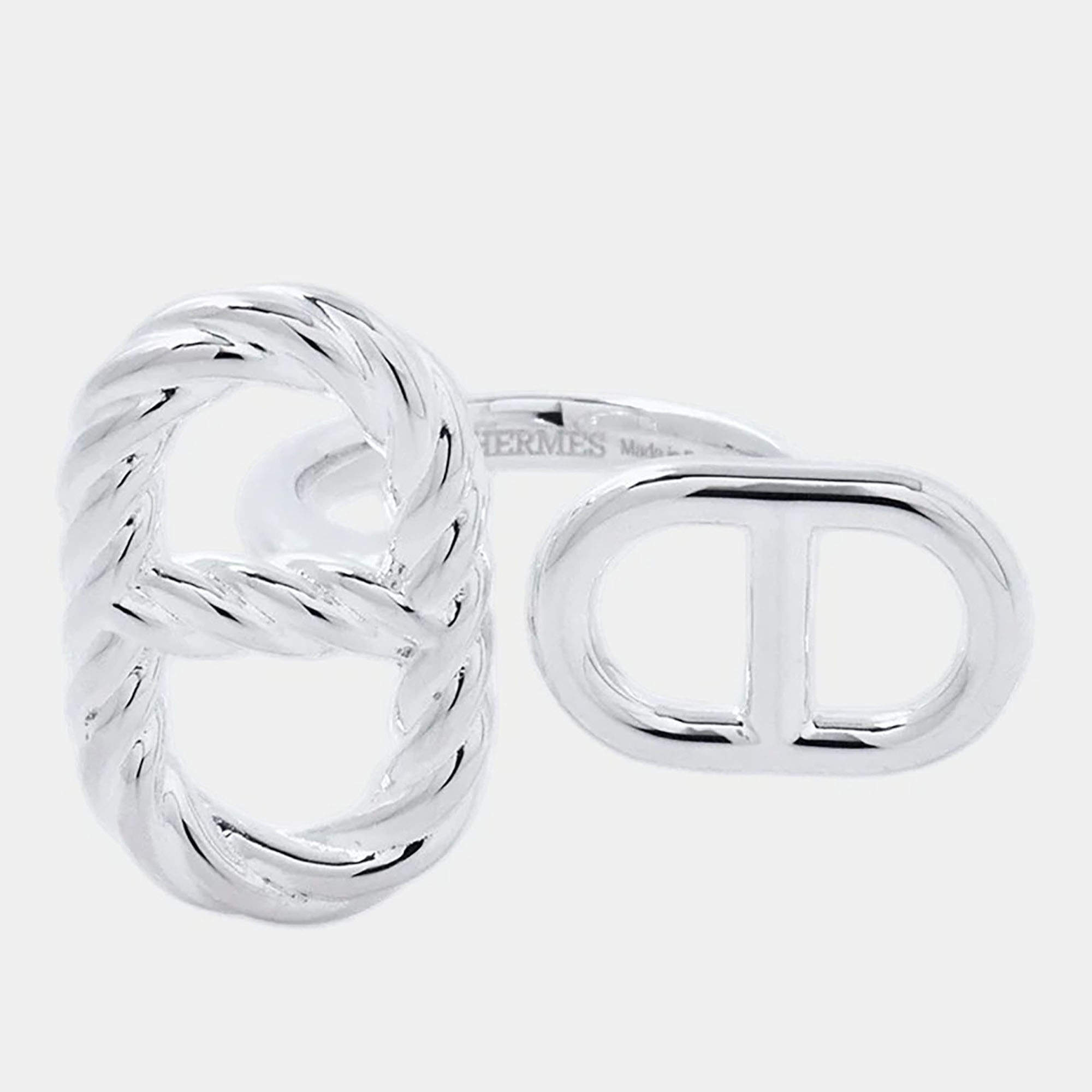 Pre Owned Hermes Chaine d'Ancre Alea II Torsade Silver 925 Ring Size EU 53