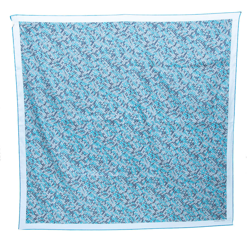 Pre Owned Hermès Ocean Blue 3D Optic Cotton and Silk Scarf