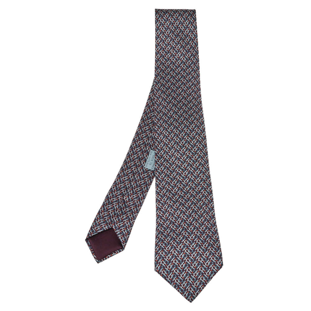 Pre Owned Hermès Prune H Allumettes Silk Narrow Tie
