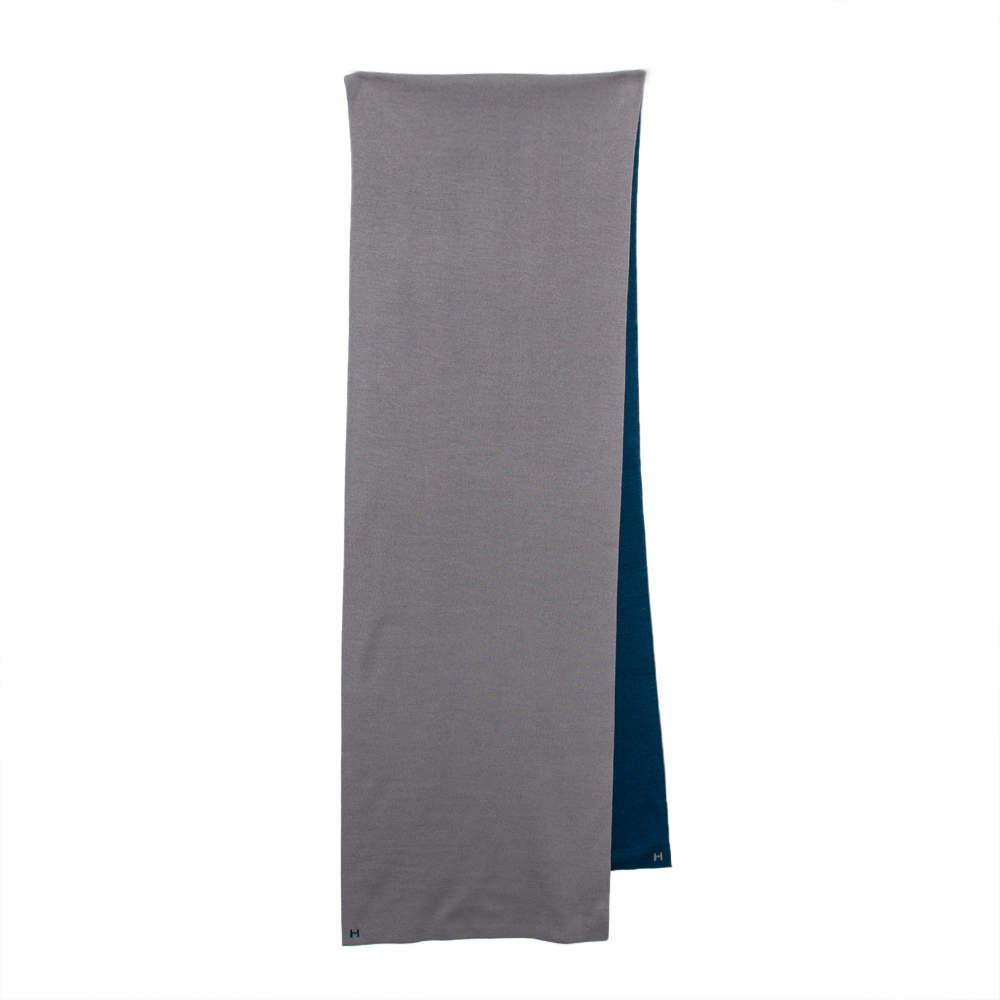 Pre Owned Hermès Blue & Grey Cashmere Silk Aller-Retour Muffler
