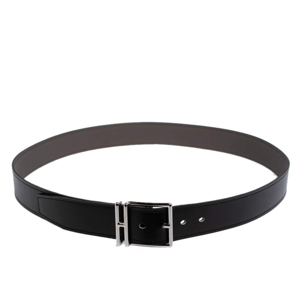 Hermes Noir/Etain Box and Togo Leather Nathan Reversible Belt 100 CM