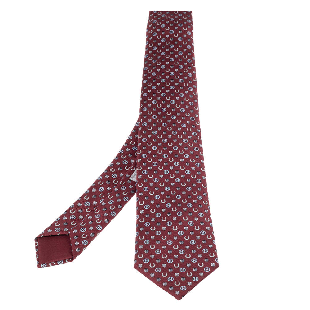 Pre Owned Hermès Bordeaux Tie 7 Job Interview Silk Tie