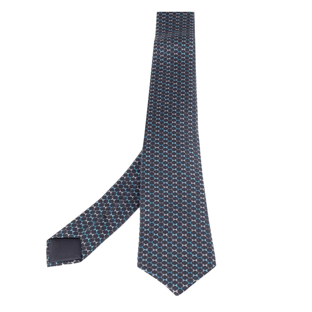 Hermès Anthracite Grey 7 H Street Silk Tie