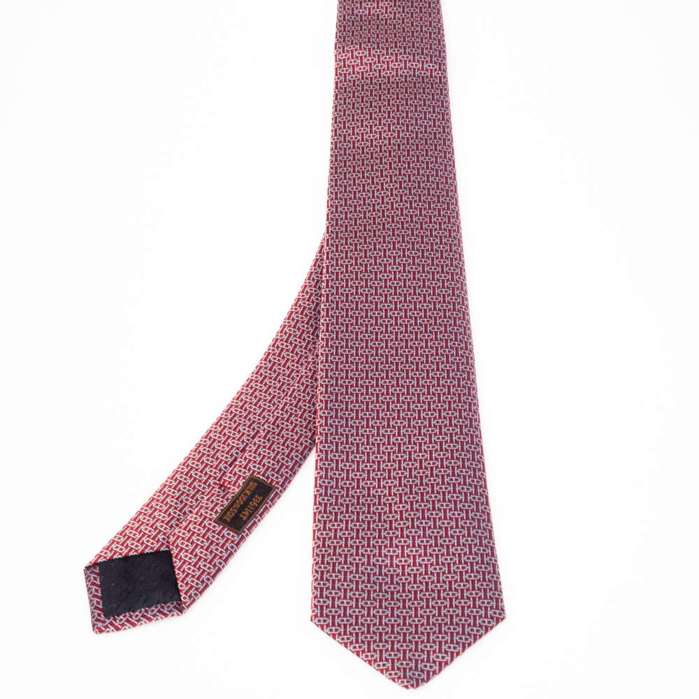 Hermès Red 7 Overboard Jacquard Silk Tie