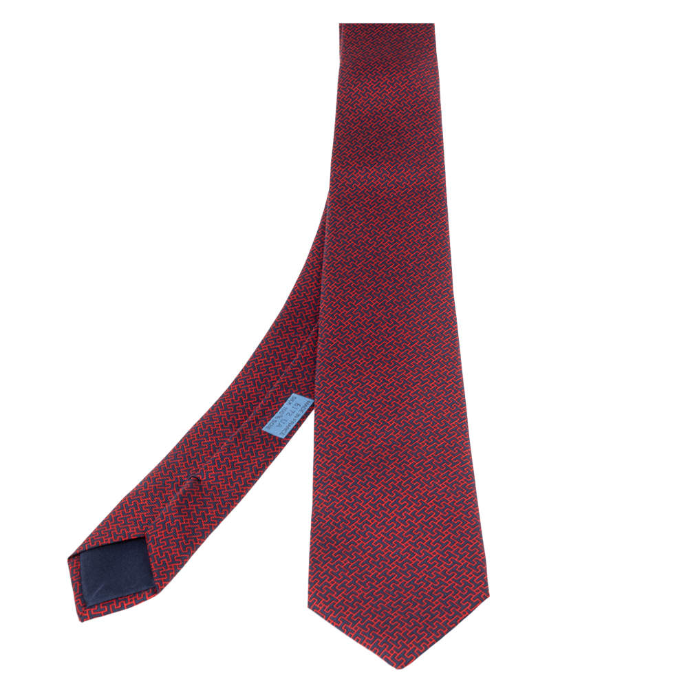 Hermès Marine Blue & Red 7 Amazing Silk Tie
