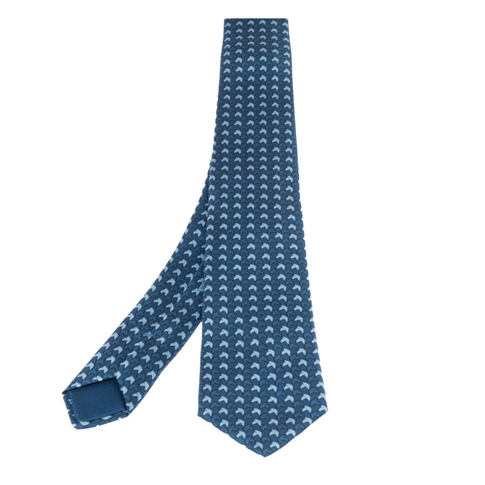 Hermès Blue 7 Poulain Silk Twill Tie