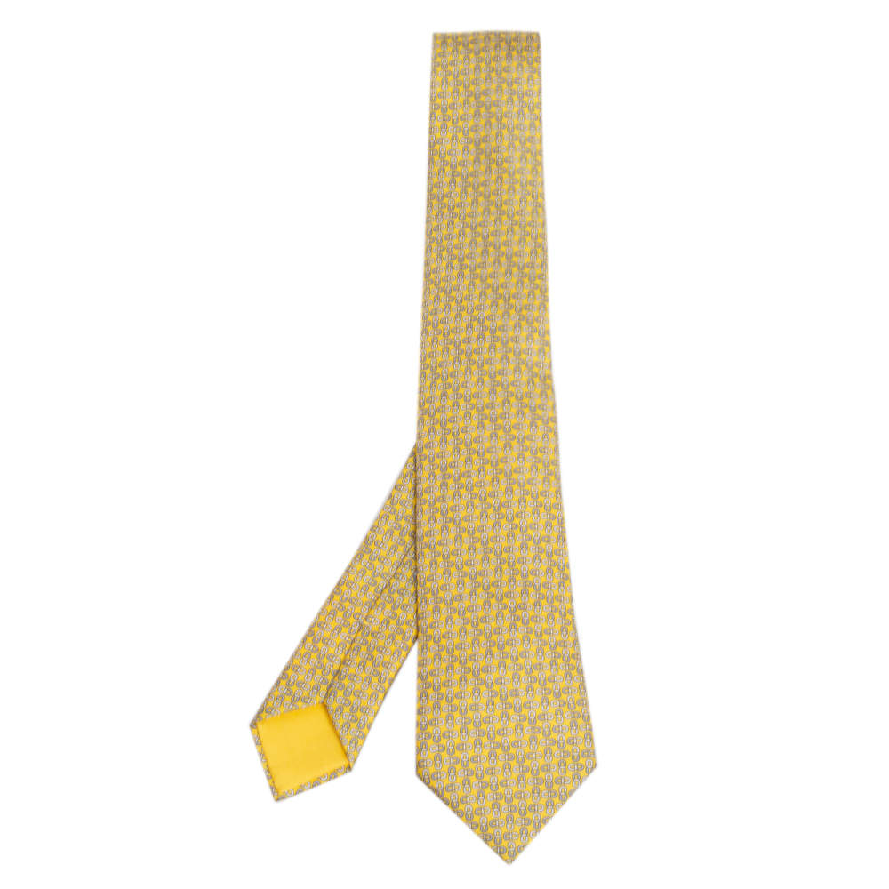 Pre Owned Hermes Jaune 7 Infini Silk Twill Tie