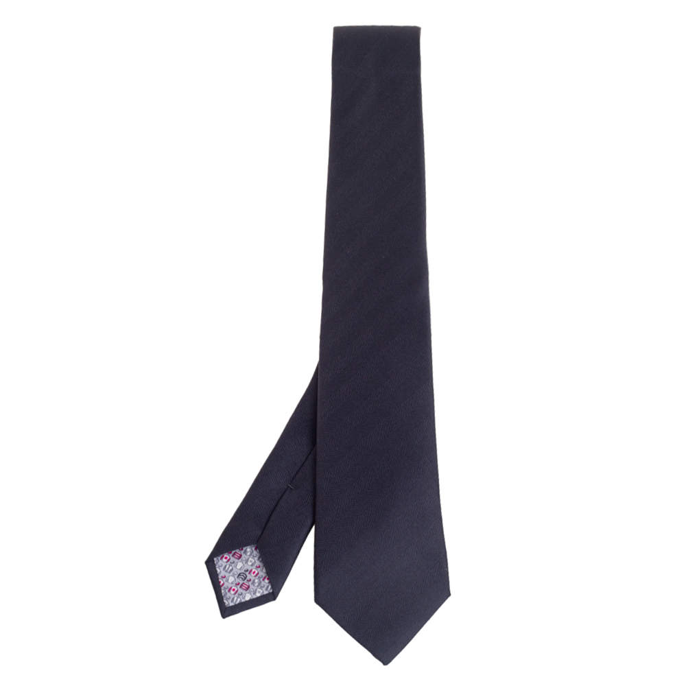 Hermes Ardoise 7 Chevron Recto Verso Silk Tie 