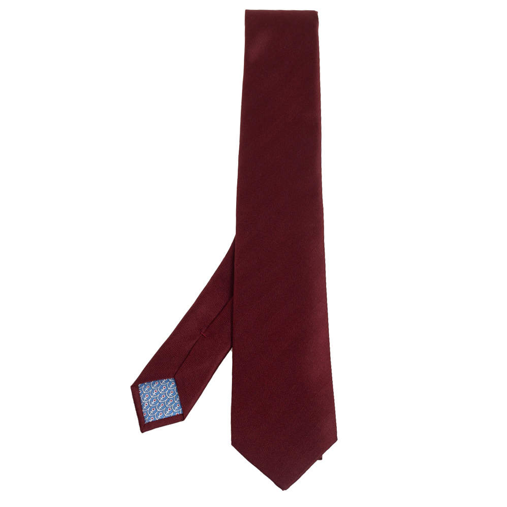 Pre Owned Hermes Rouge 7 Chevron Recto Verso Silk Tie
