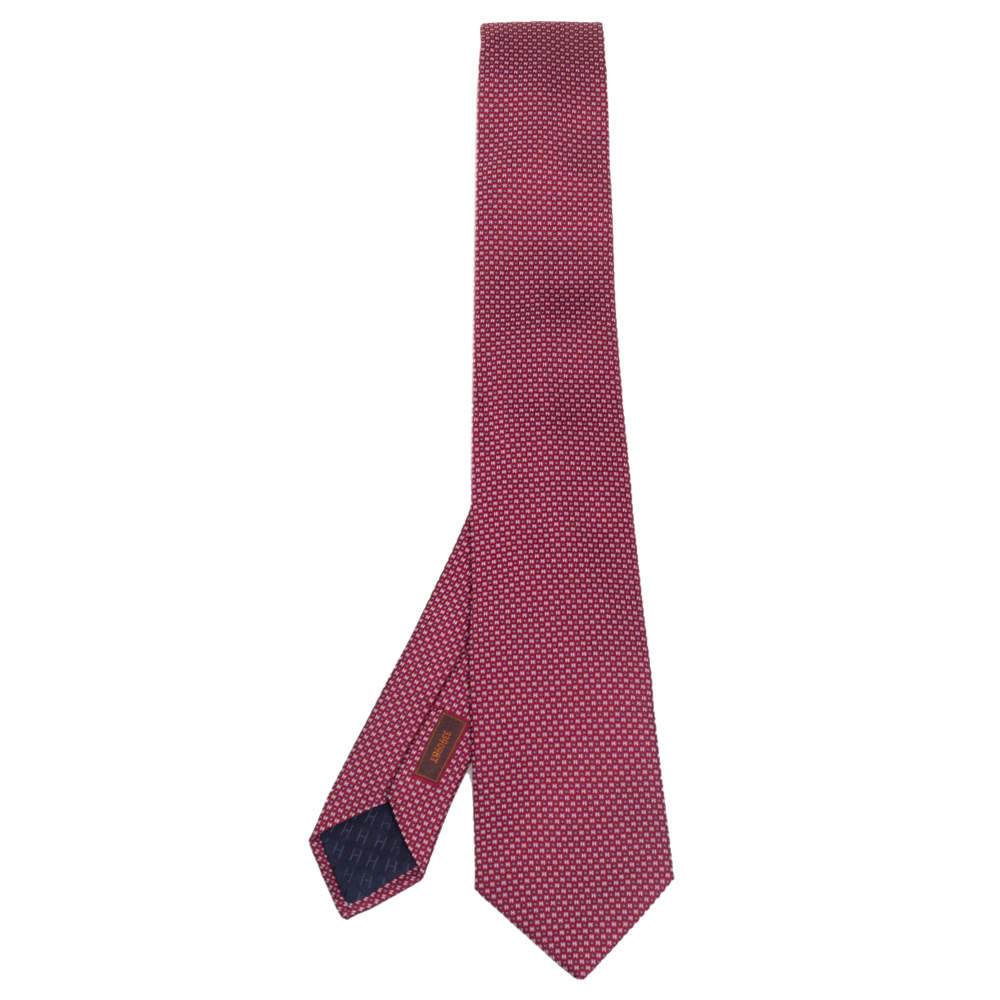 Pre Owned Hermes Rouge 7 Mega Chariot Silk Tie
