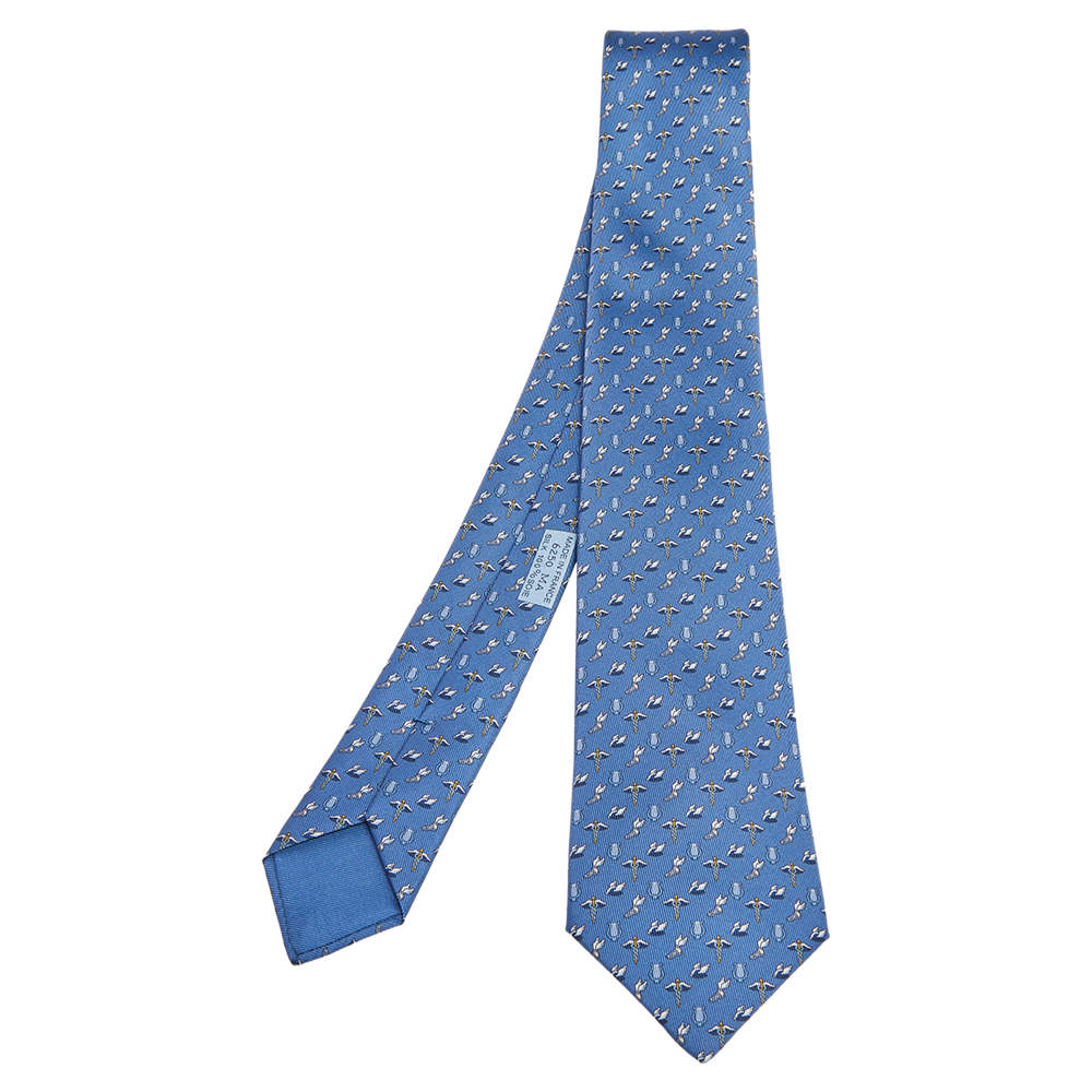 Pre Owned Hermès Blue 7 H Flying Hermes Silk Tie