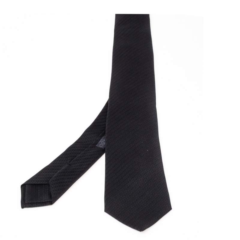 Pre Owned Hermes Black 7 Shinny Silk Tie